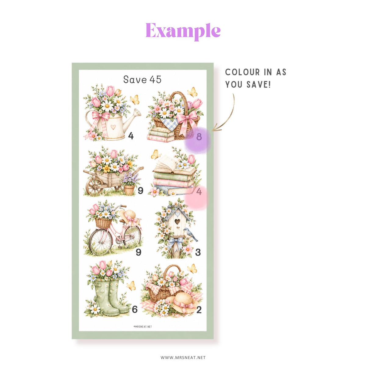 Individual A6 seasonal savings challenges arranged on A4 printable pages