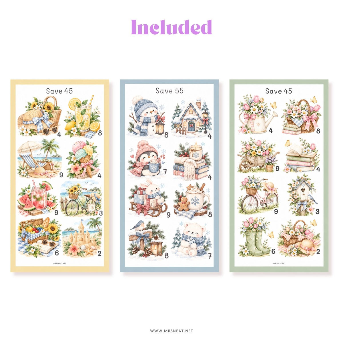 Pastel seasonal savings challenge with autumn winter spring and summer themes