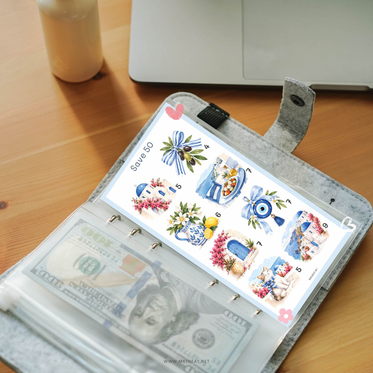 World travel savings challenge with watercolor illustrations of famous destinations