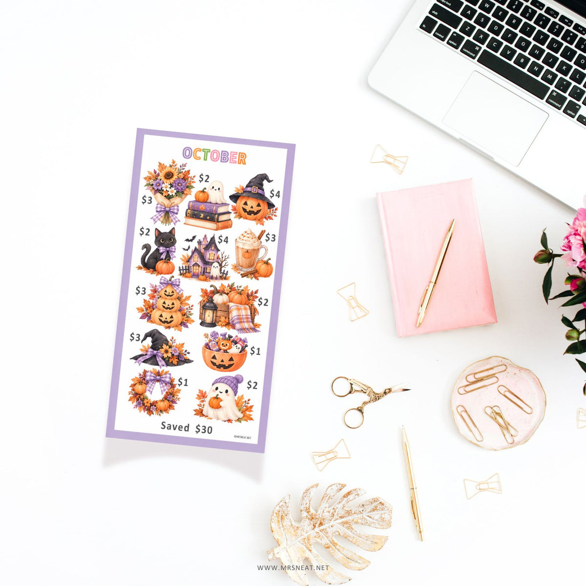 Cute pastel watercolor annual savings challenge printable with seasonal illustrations