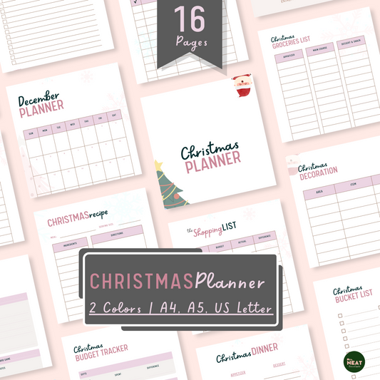 16 Pages Christmas Planner in 2 colors, Pink and Neutral Color