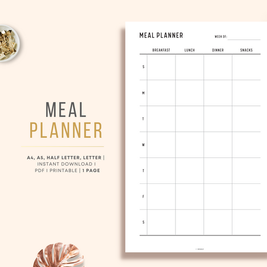 Minimalist and Clean Weekly Meal Planner Printable