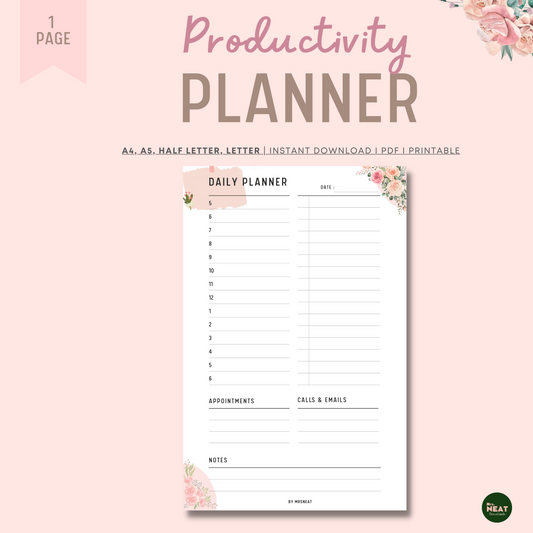 Beautiful Pink Floral Productivity Planner Printable