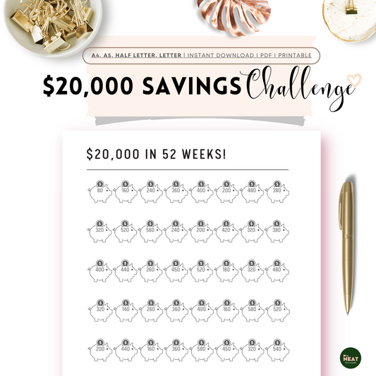 $20,000 Money Savings Challenge in 52 Weeks