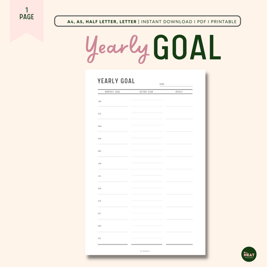 Minimalist and Clean Yearly Goal Planner Printable
