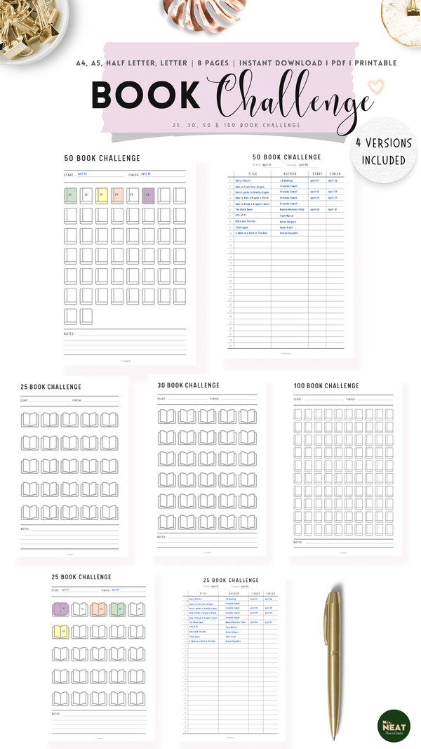 Book Challenge Bundle PRINTABLE - M007 – mrsneat