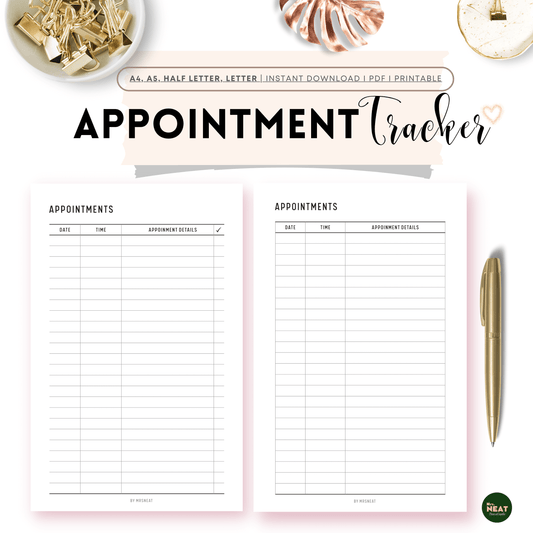 Minimalist and Cute Appointment Tracker Planner in 2 pages with different version