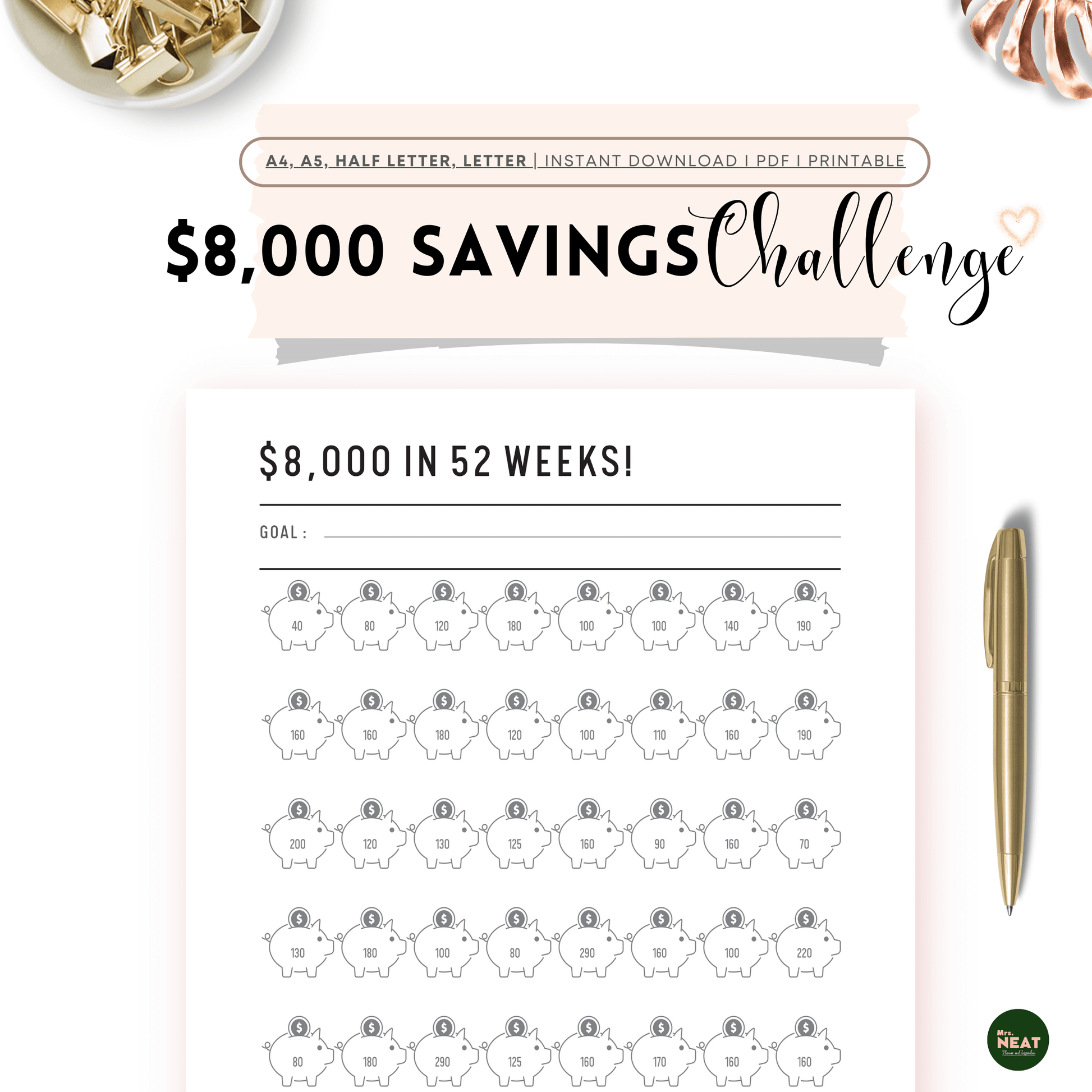 8 000 Money Savings Challenge in 52 Weeks mrsneat