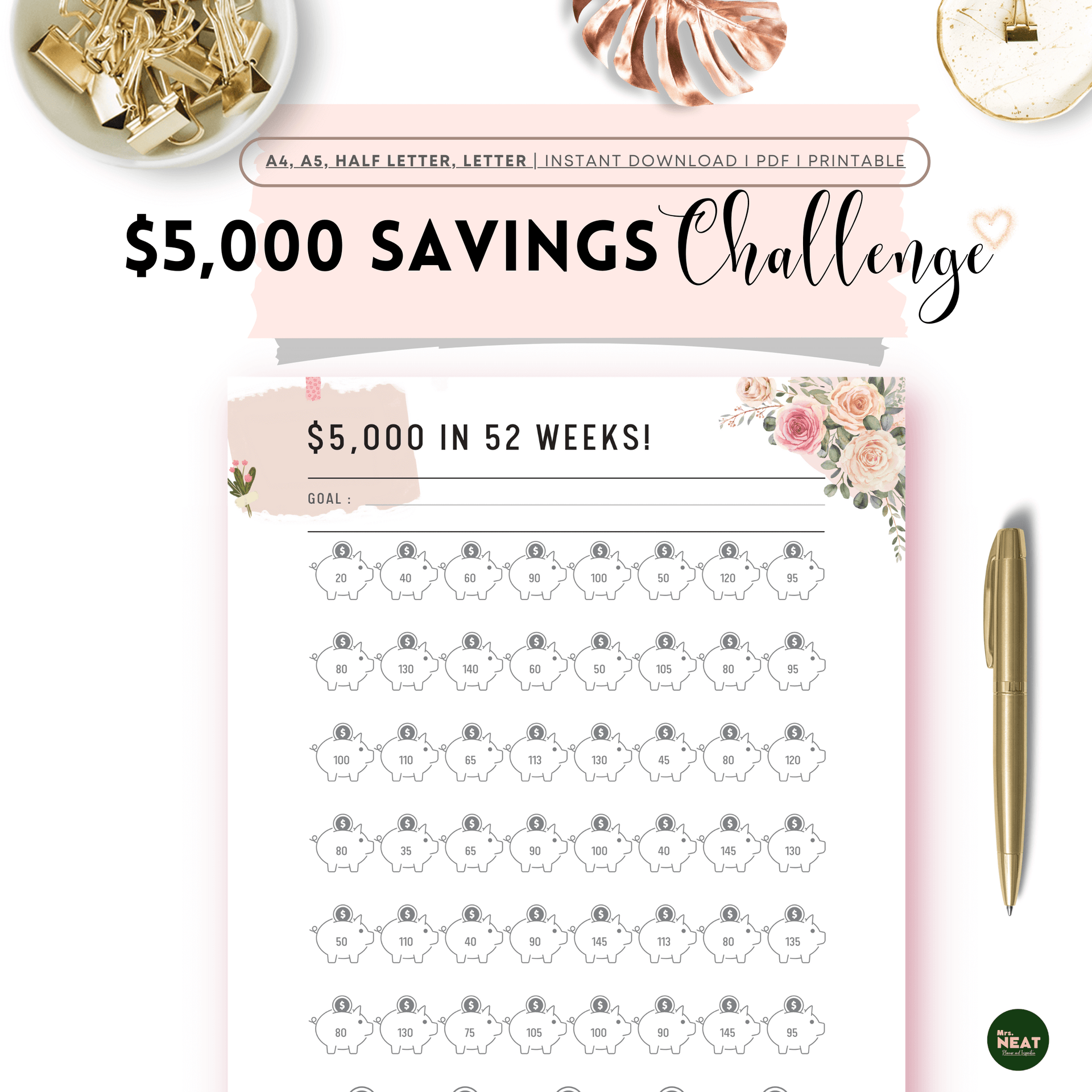 Floral $5,000 Money Savings Challenge - M084 – mrsneat