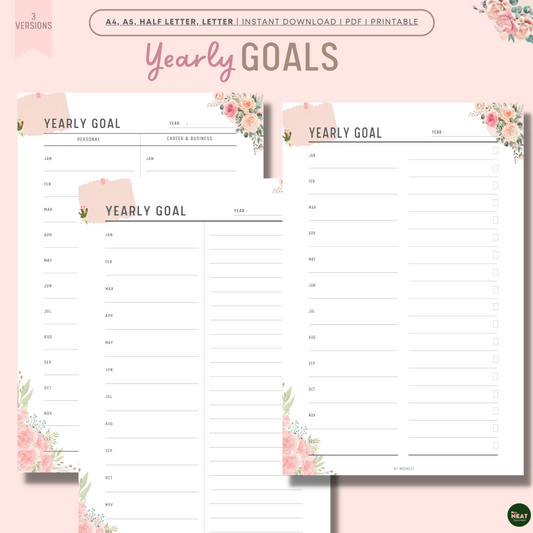 Beautiful Pink Floral New Year Goal Planner in 3 different versions