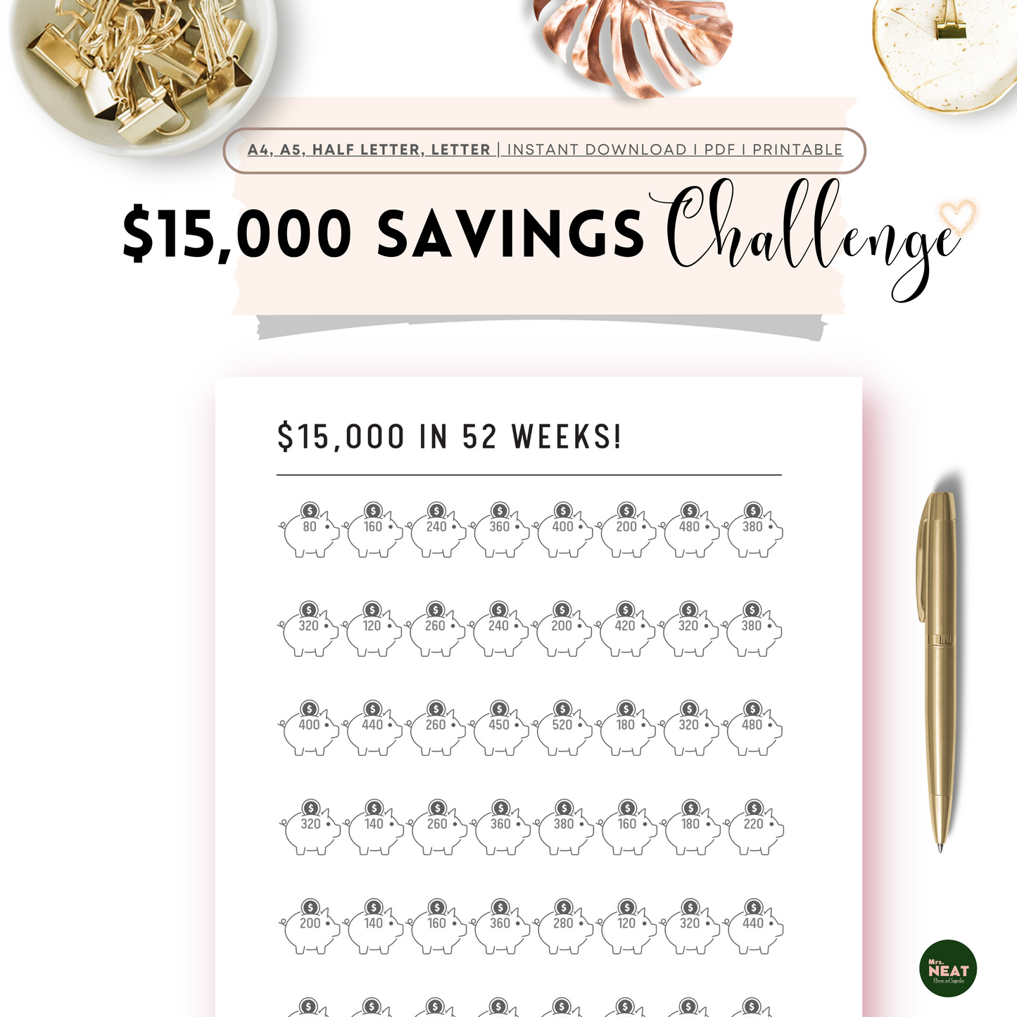$15,000 Money Savings Challenge in 52 Weeks