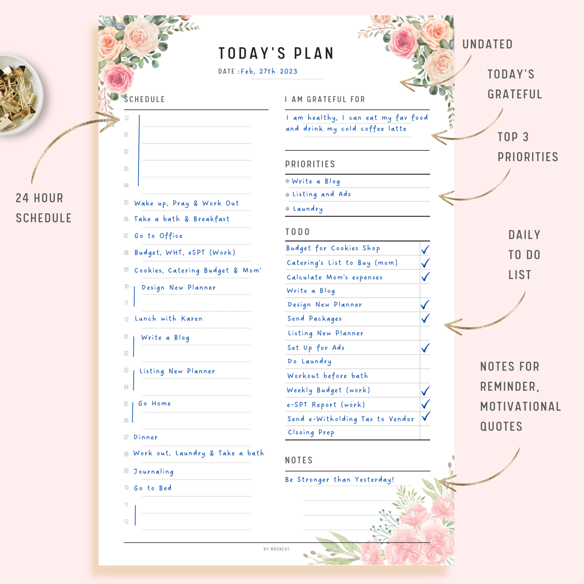 Floral 24 Hour Daily Planner – mrsneat