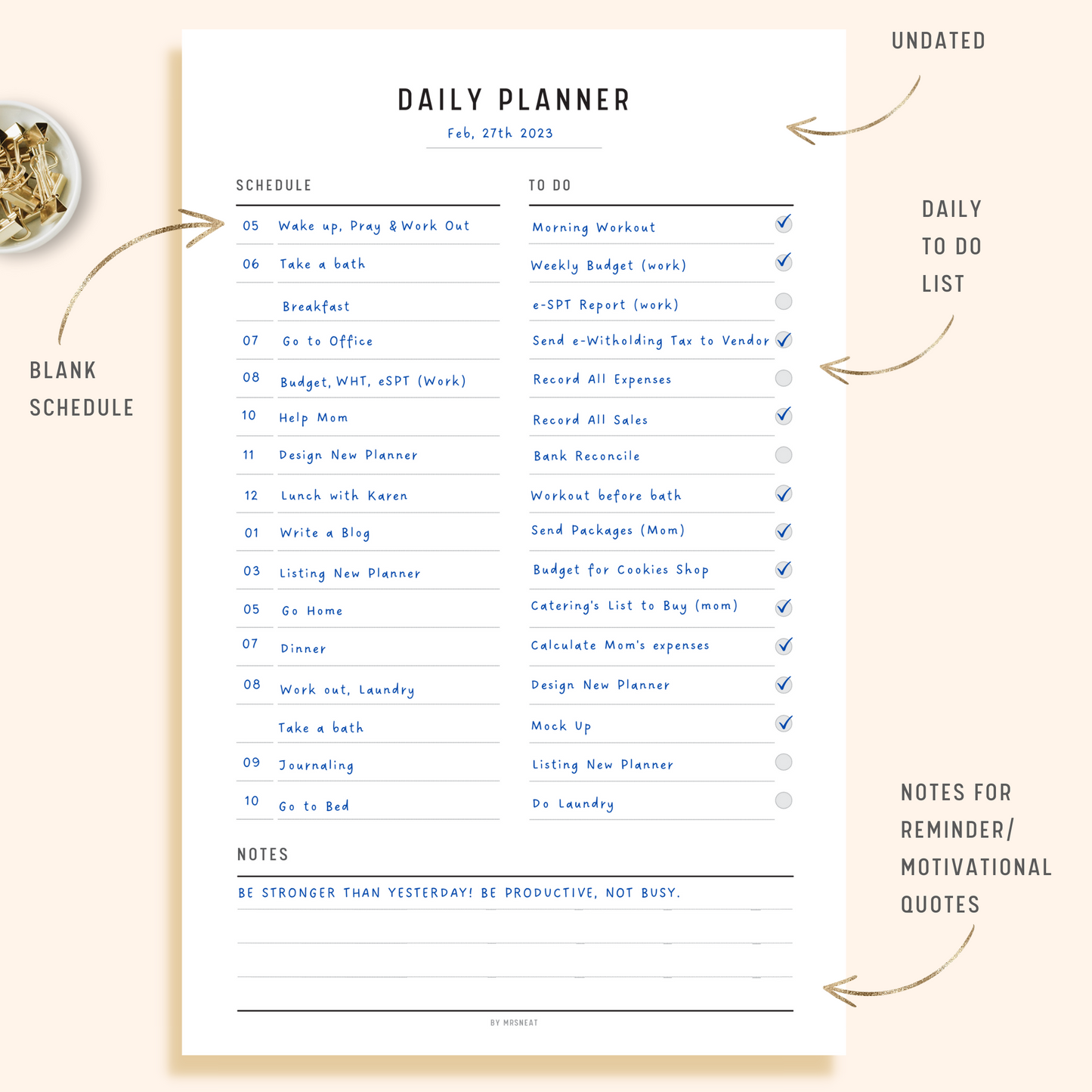 Minimal Daily Planner Printable with room for Schedule, To Do list and Notes
