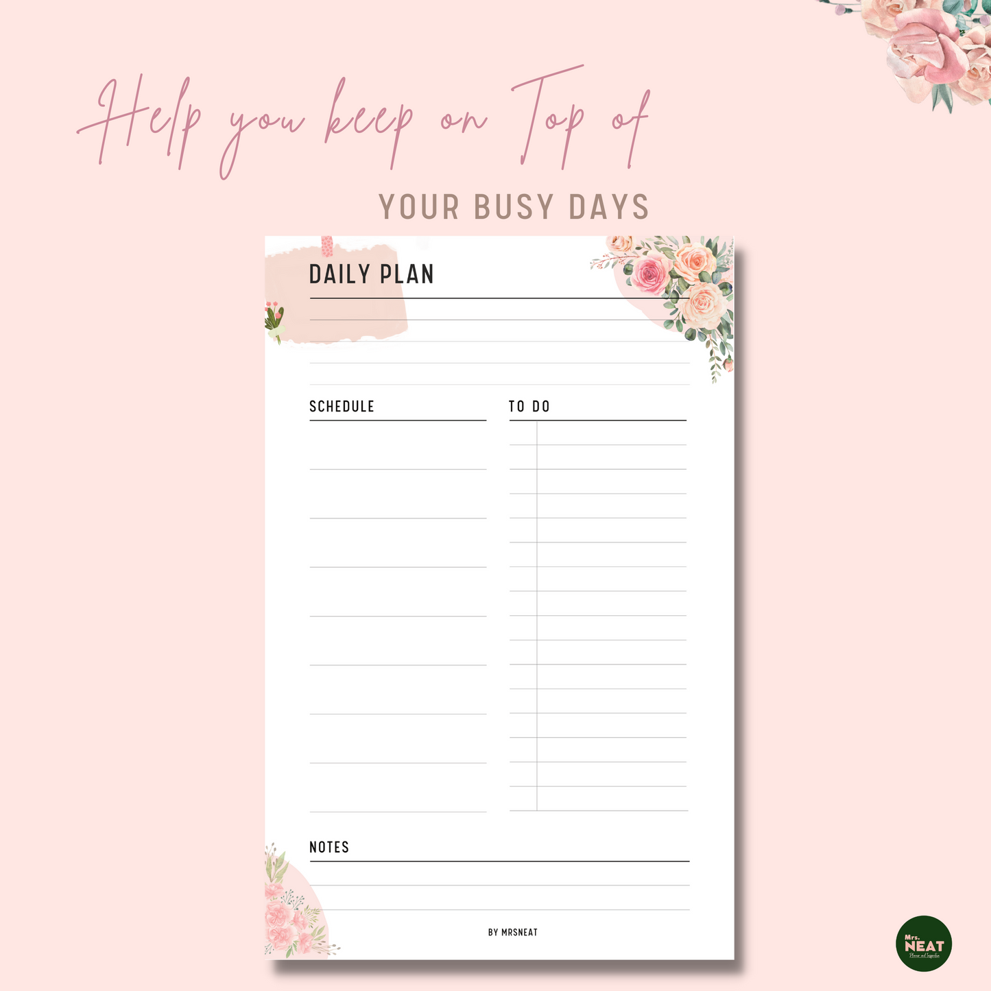 Cute Floral Minimalist Daily Planner to help keep on top of the busy days