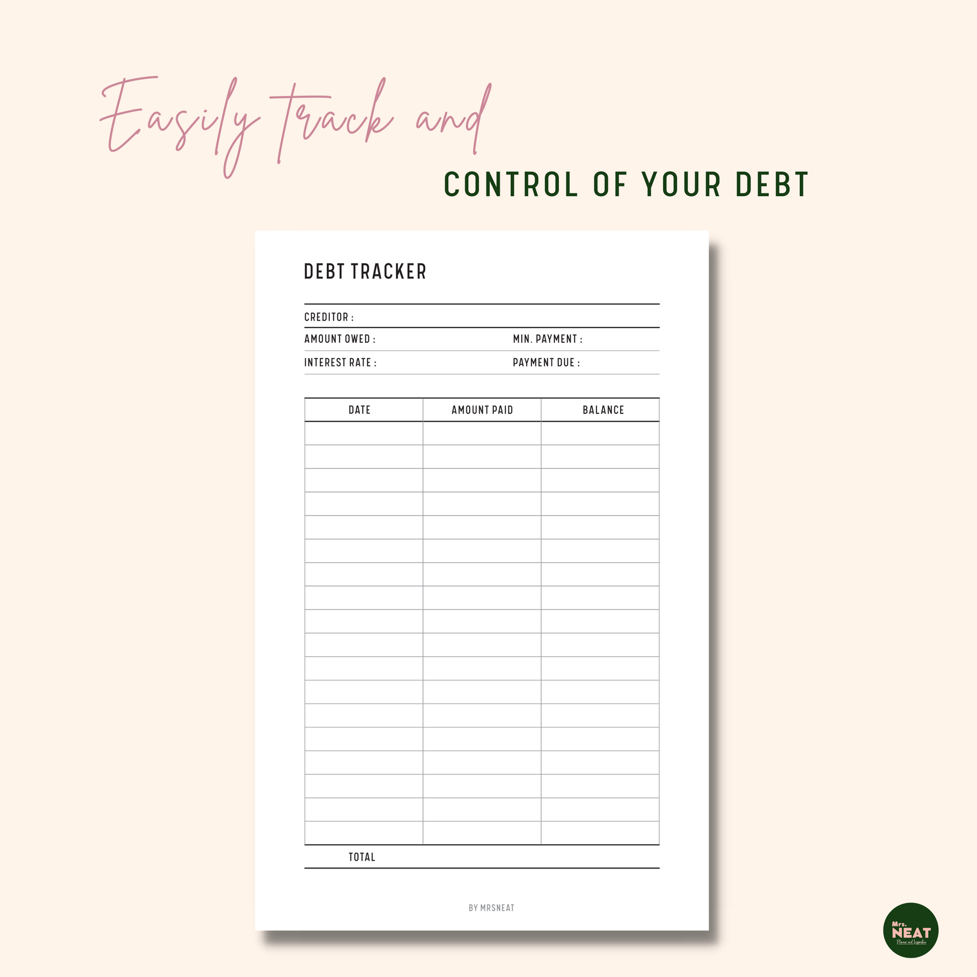 Minimalist Debt Payment Tracker to easily track and control debt