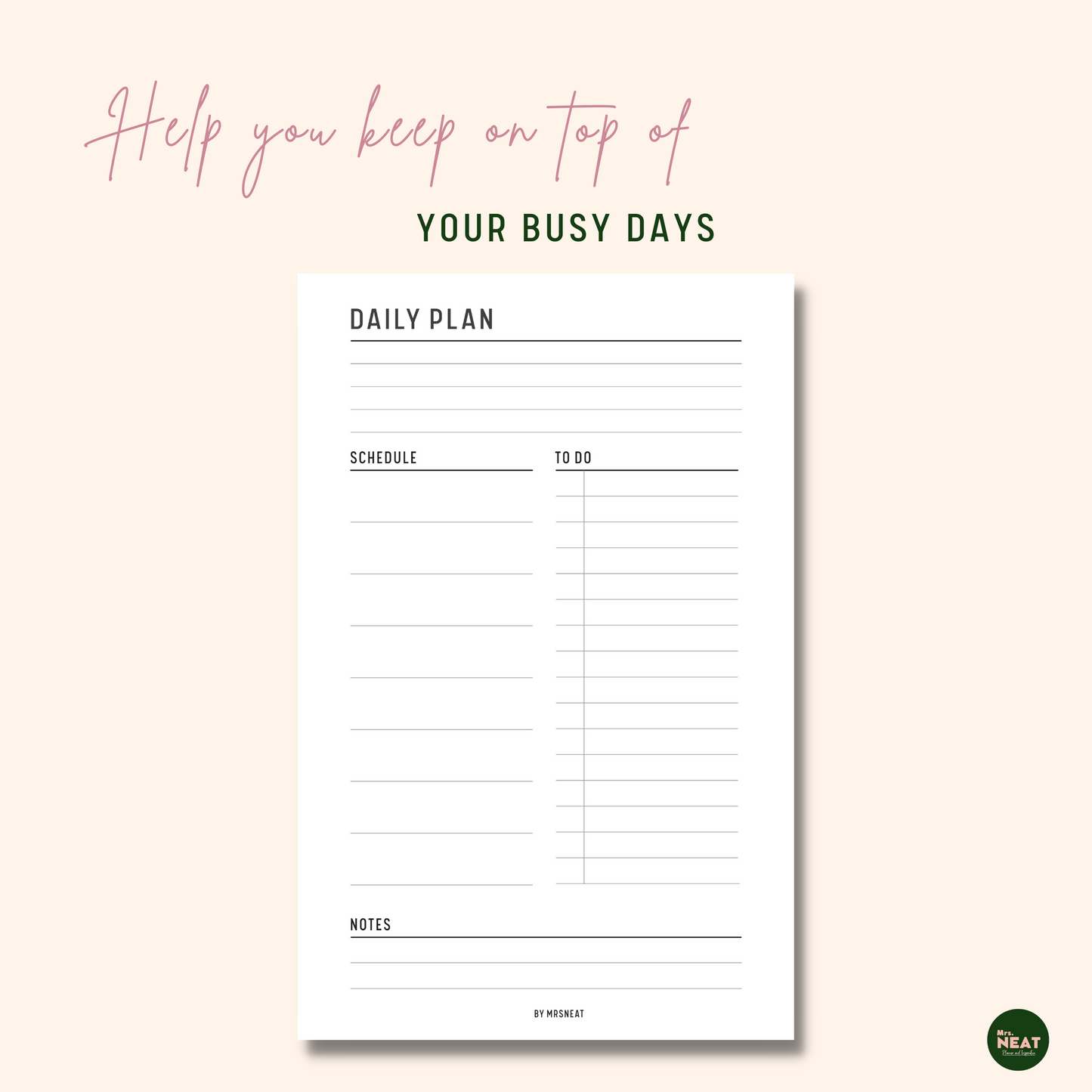 Minimalist Daily Planner to help keep in top on the busy days