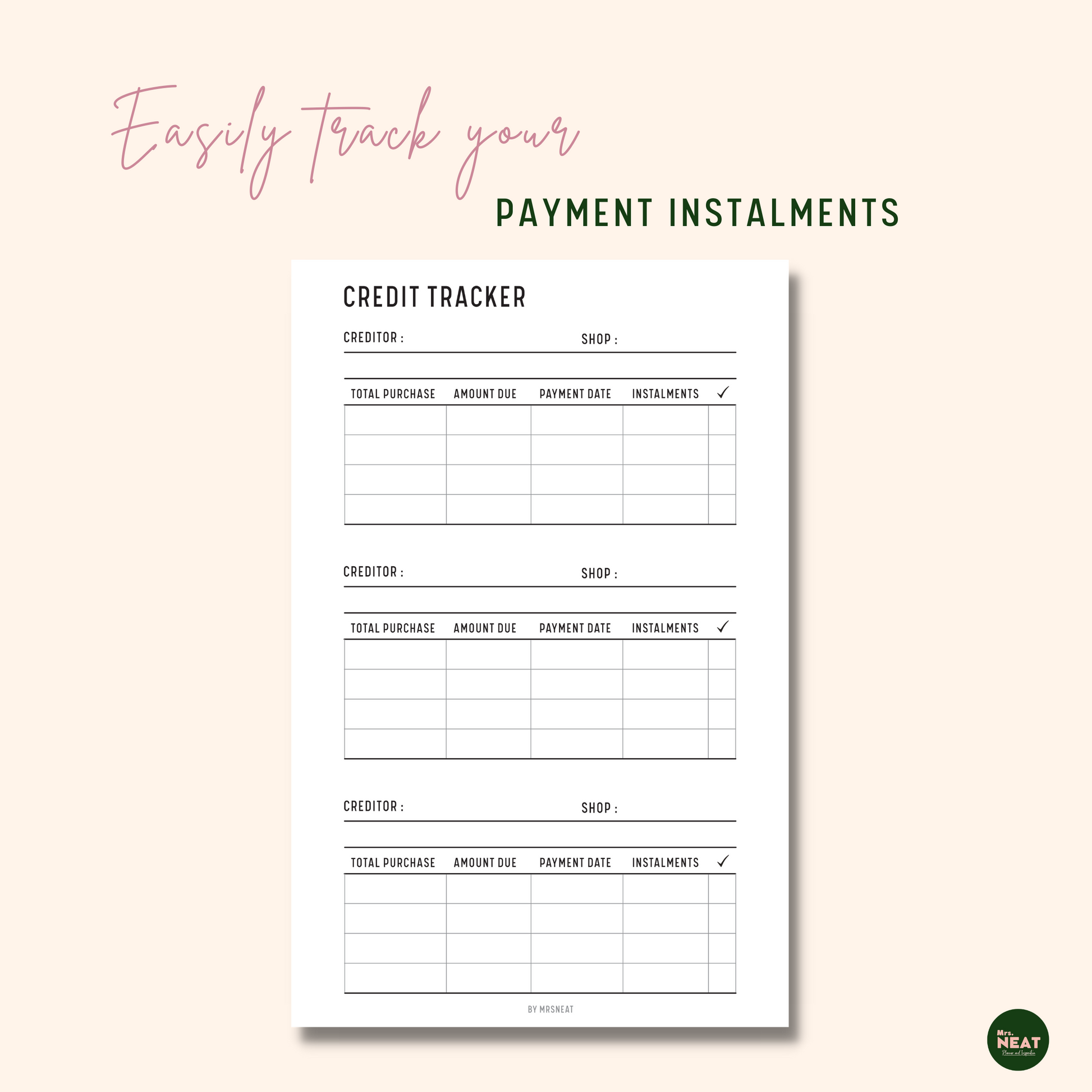 Credit Tracker Planner for easily track repayment installments