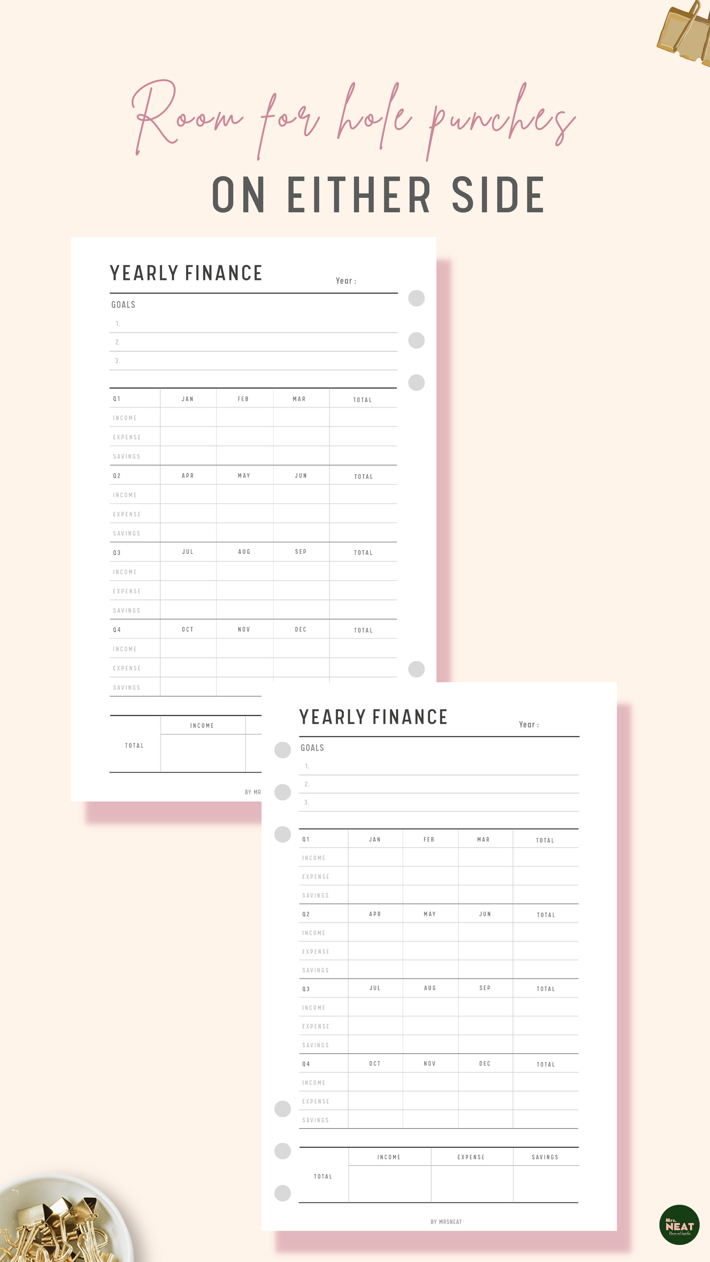Minimalist Yearly Financial Planner with room on either side