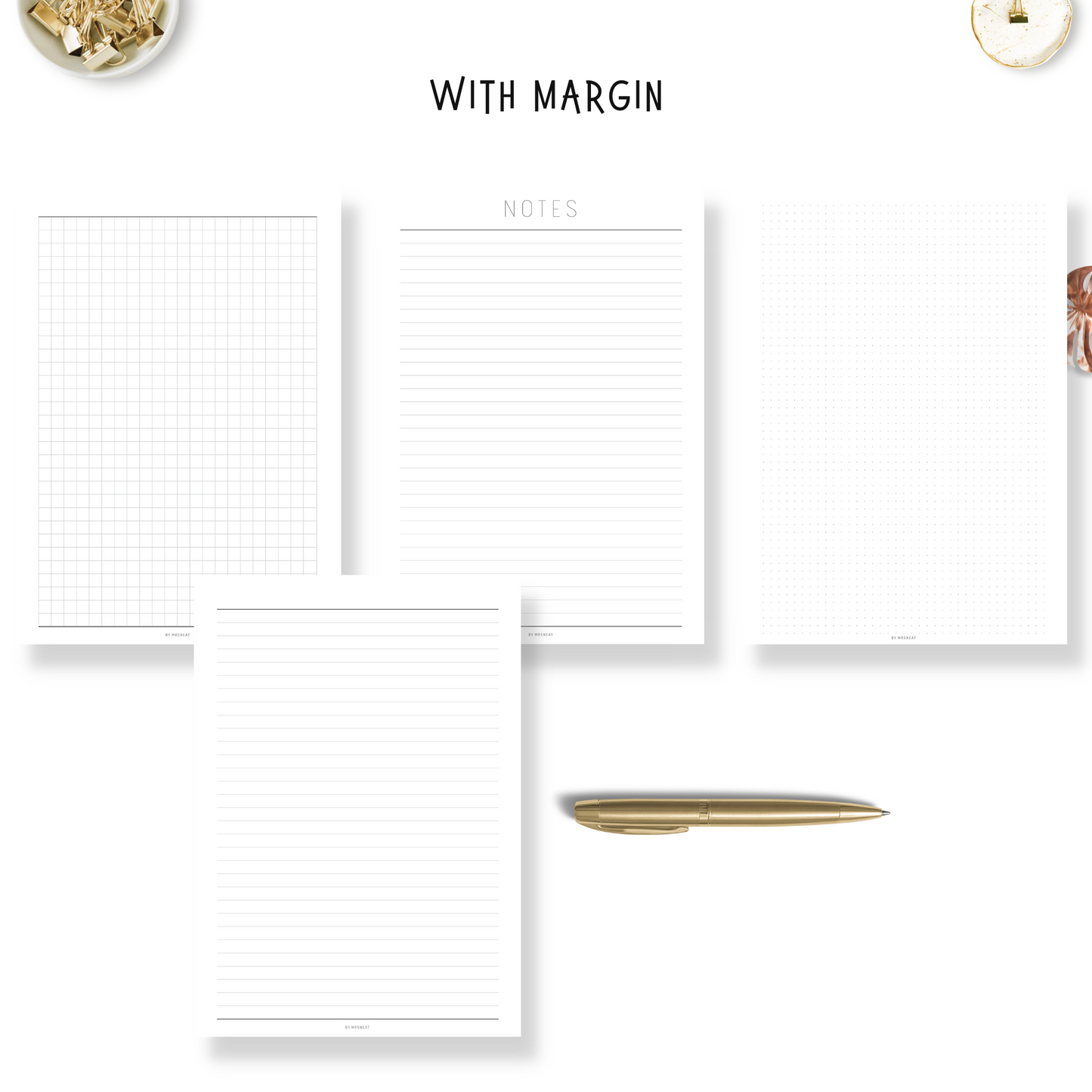 Beautiful and Minimalist Dotted Page, Notes Page, Grid Page and Lined Page with margin