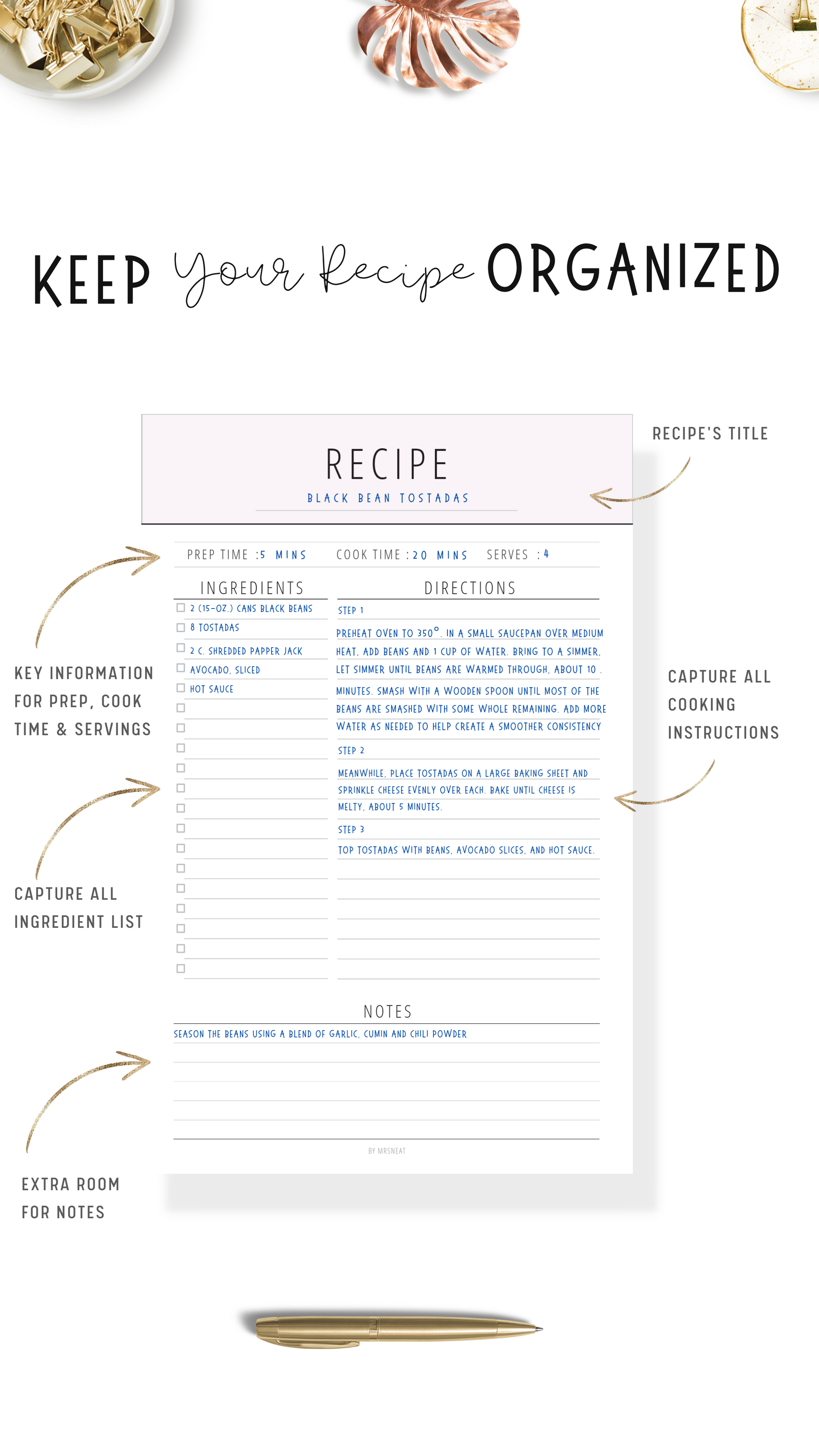 Recipe Page Template Planner Printable