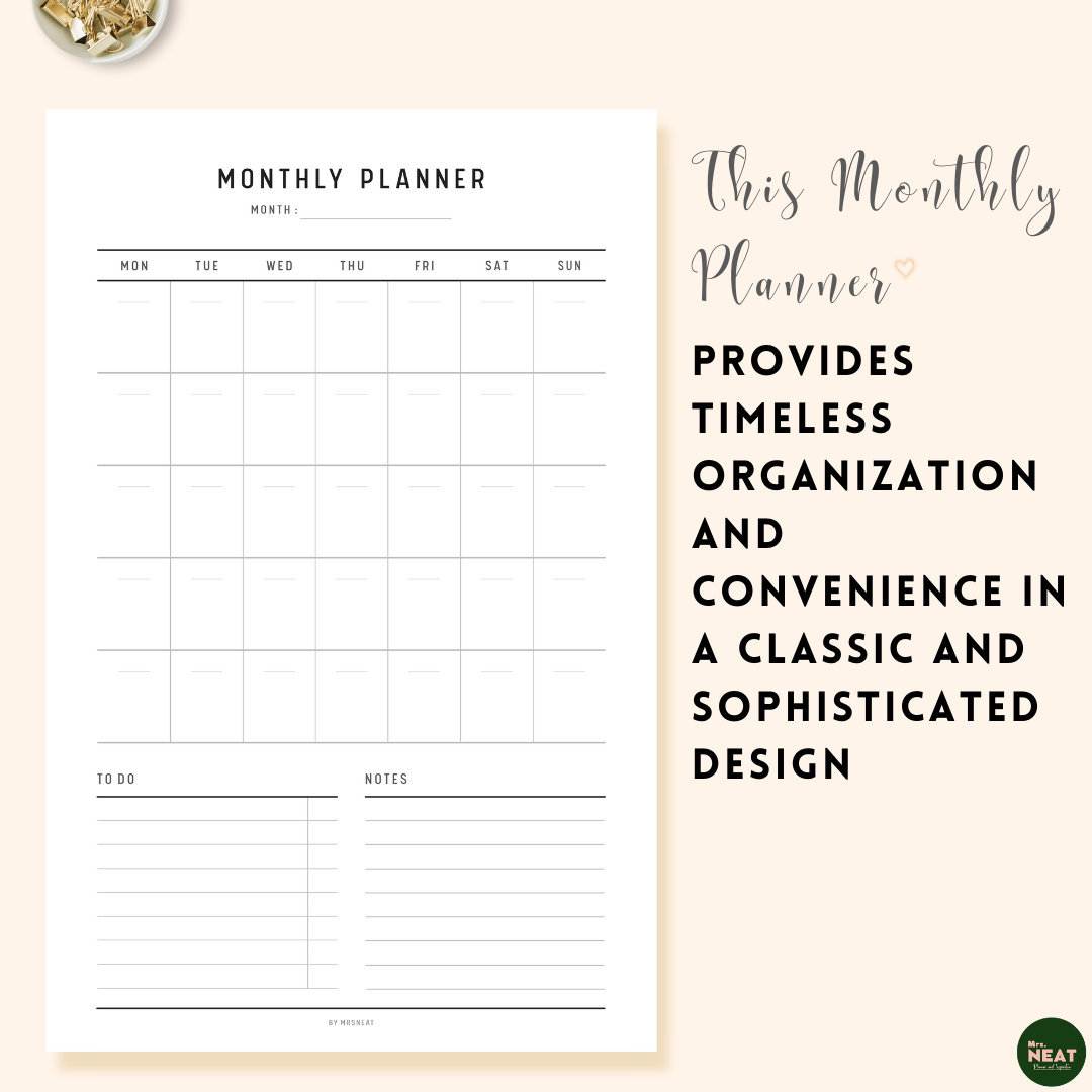 Minimalist Monthly Planner with 35 box for each date