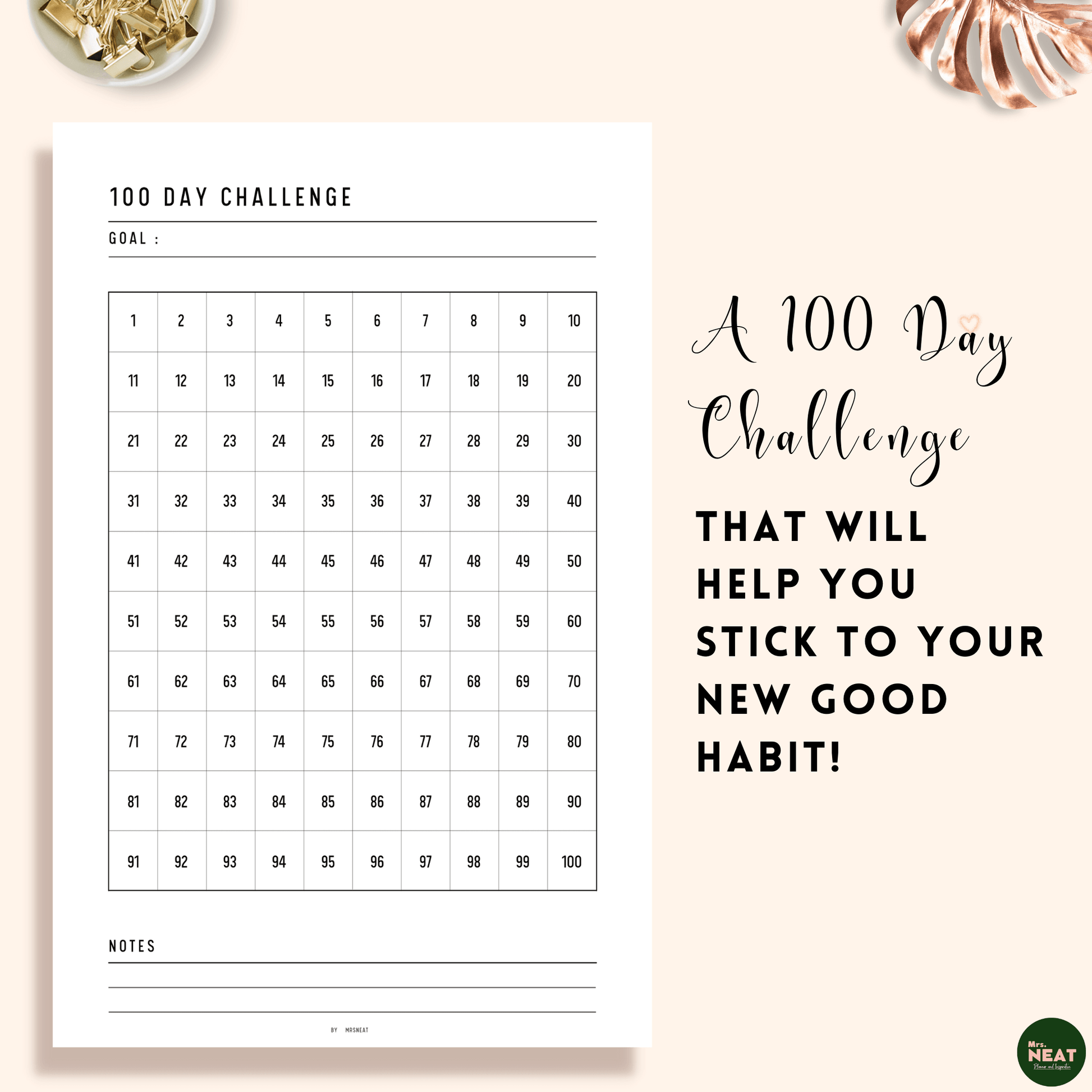 100 Day Challenge Printable - M105/6 – mrsneat 100-day-challenge-printable-m105-6-mrsneat