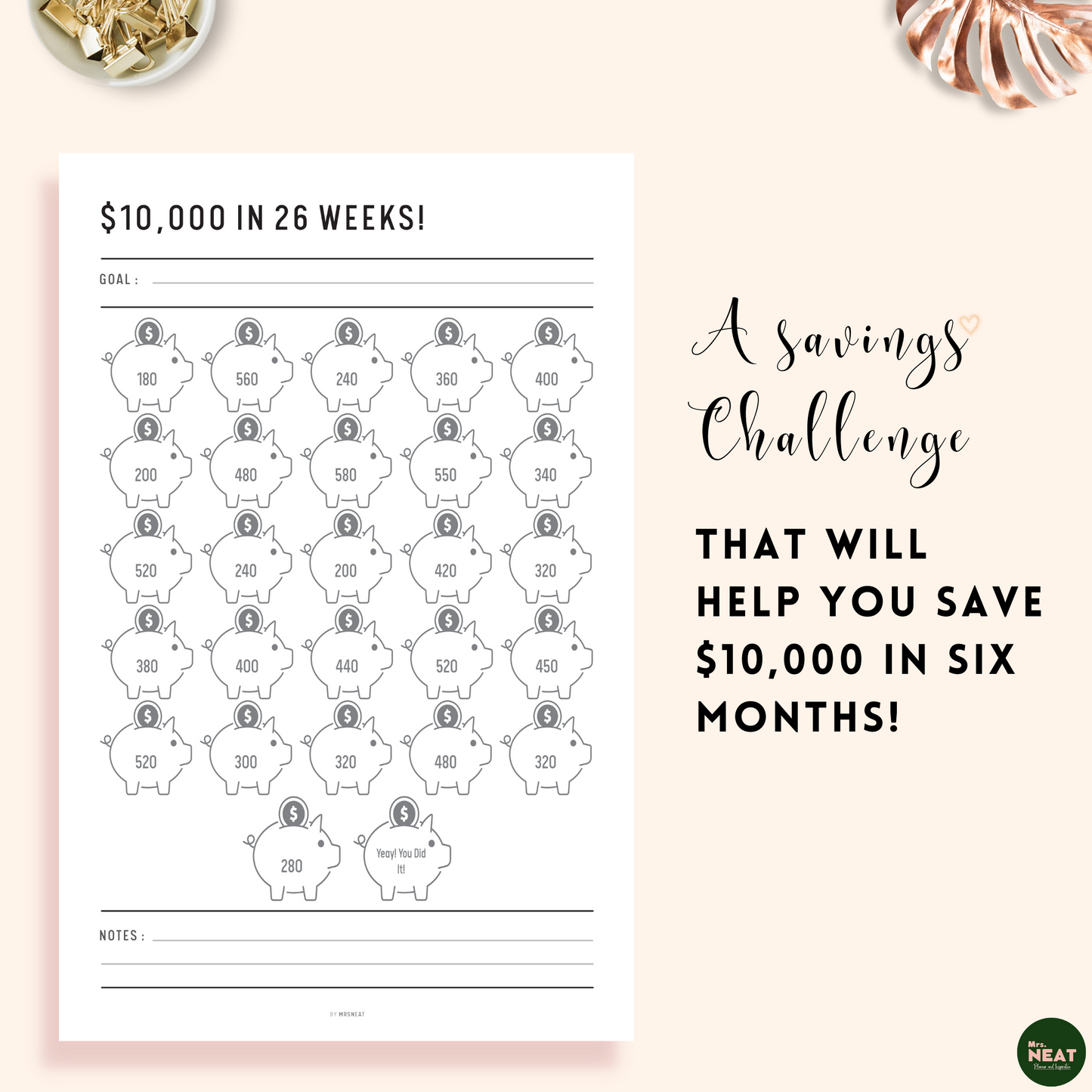 Floral $10,000 Savings Challenge in 26 Weeks