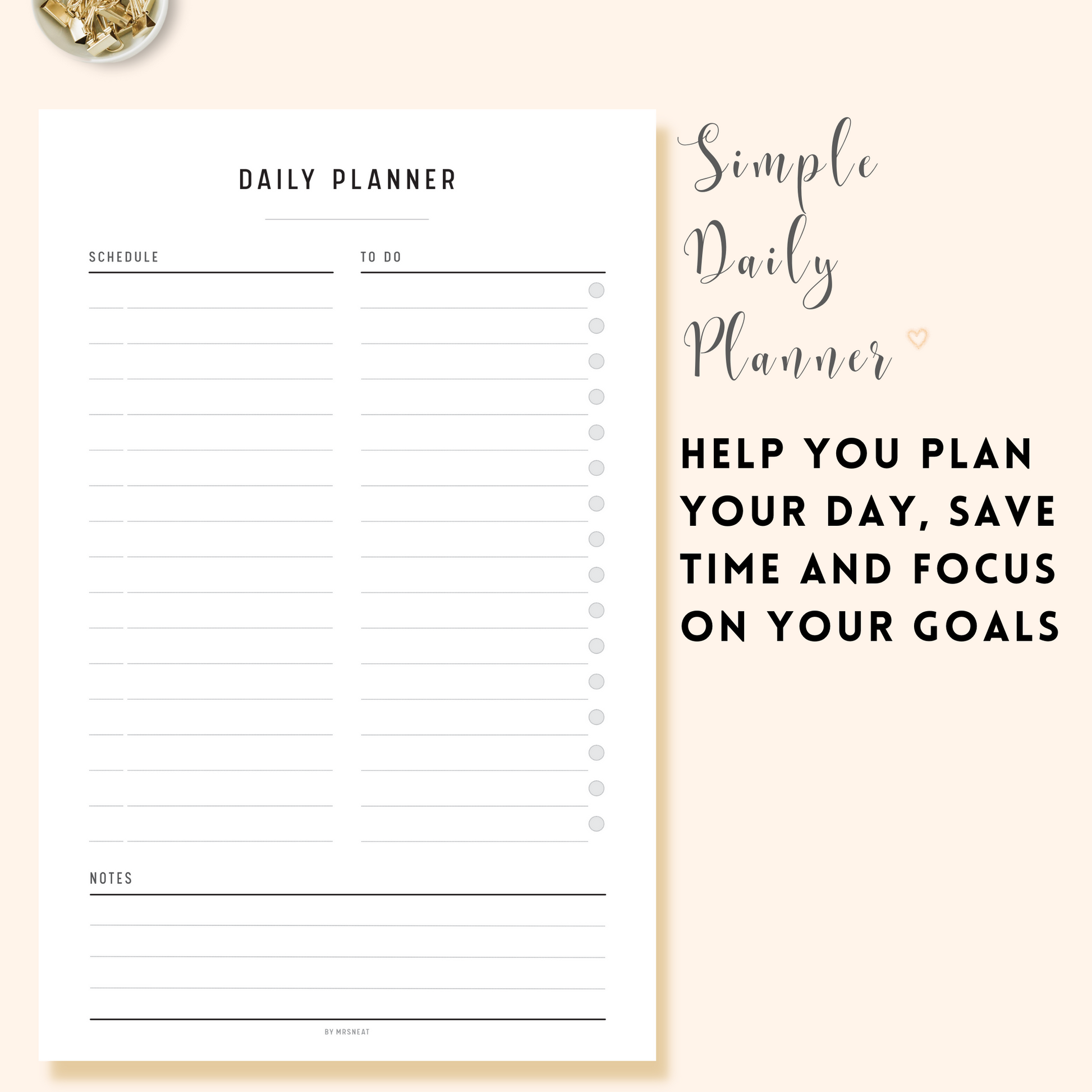 Simple Daily Planner Printable in Cute and Minimalist Design