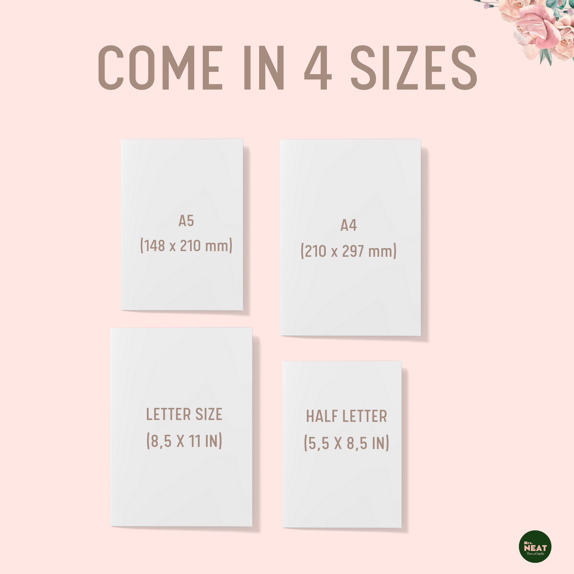 Floral Weekly Planner come in A4, A5, Letter and Half Letter size