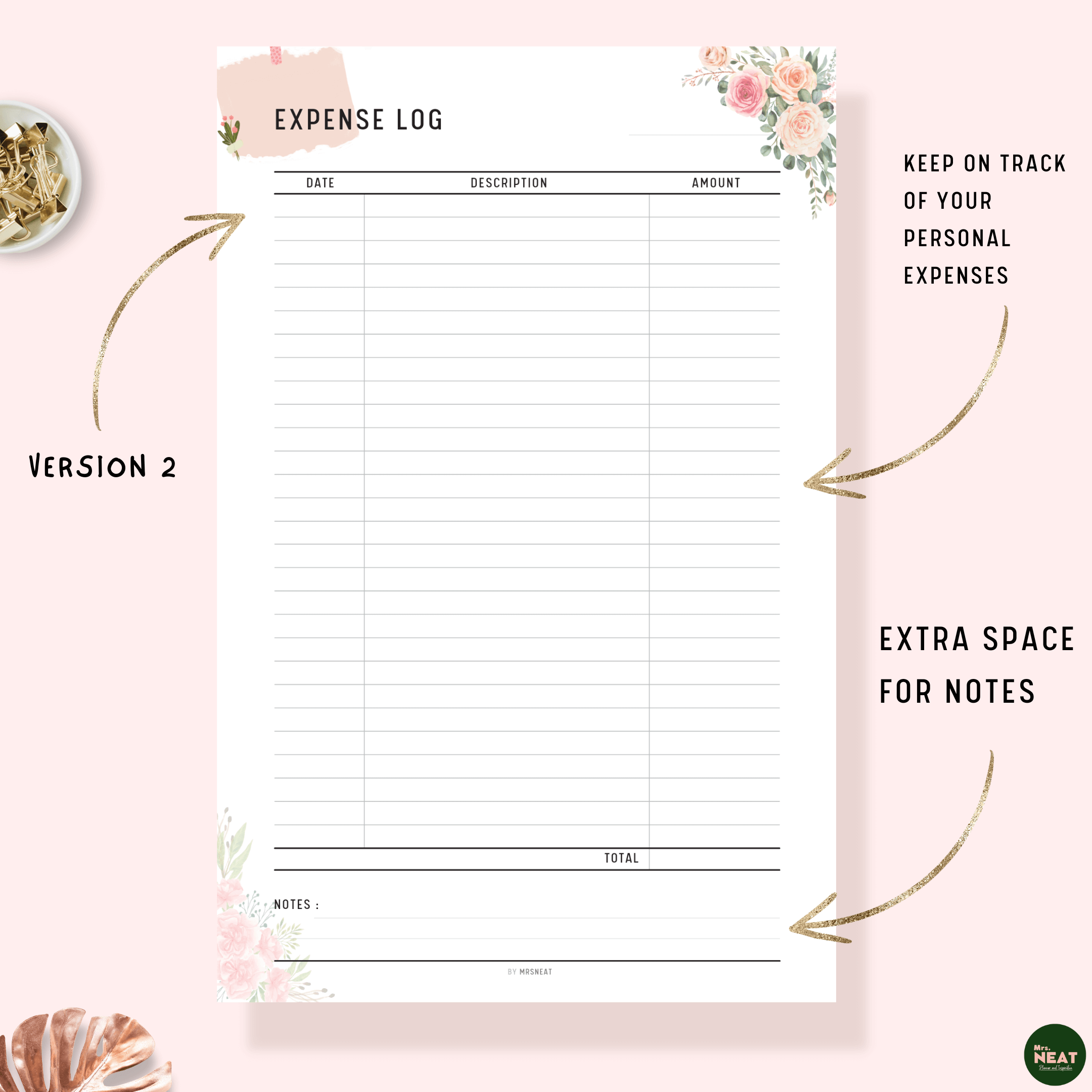Expense Log Printable Mrsneat