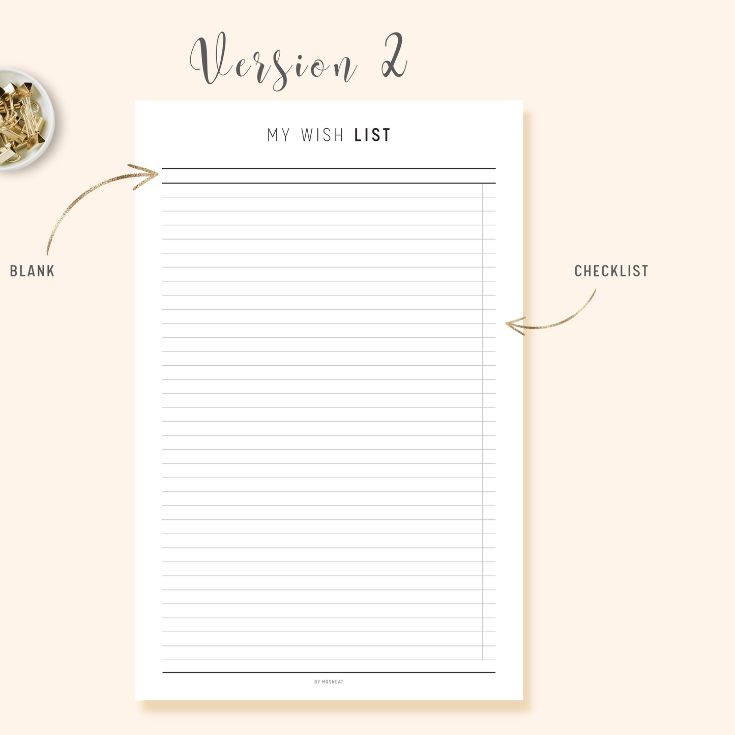 Wish List Planner with room for any with list and checklist column