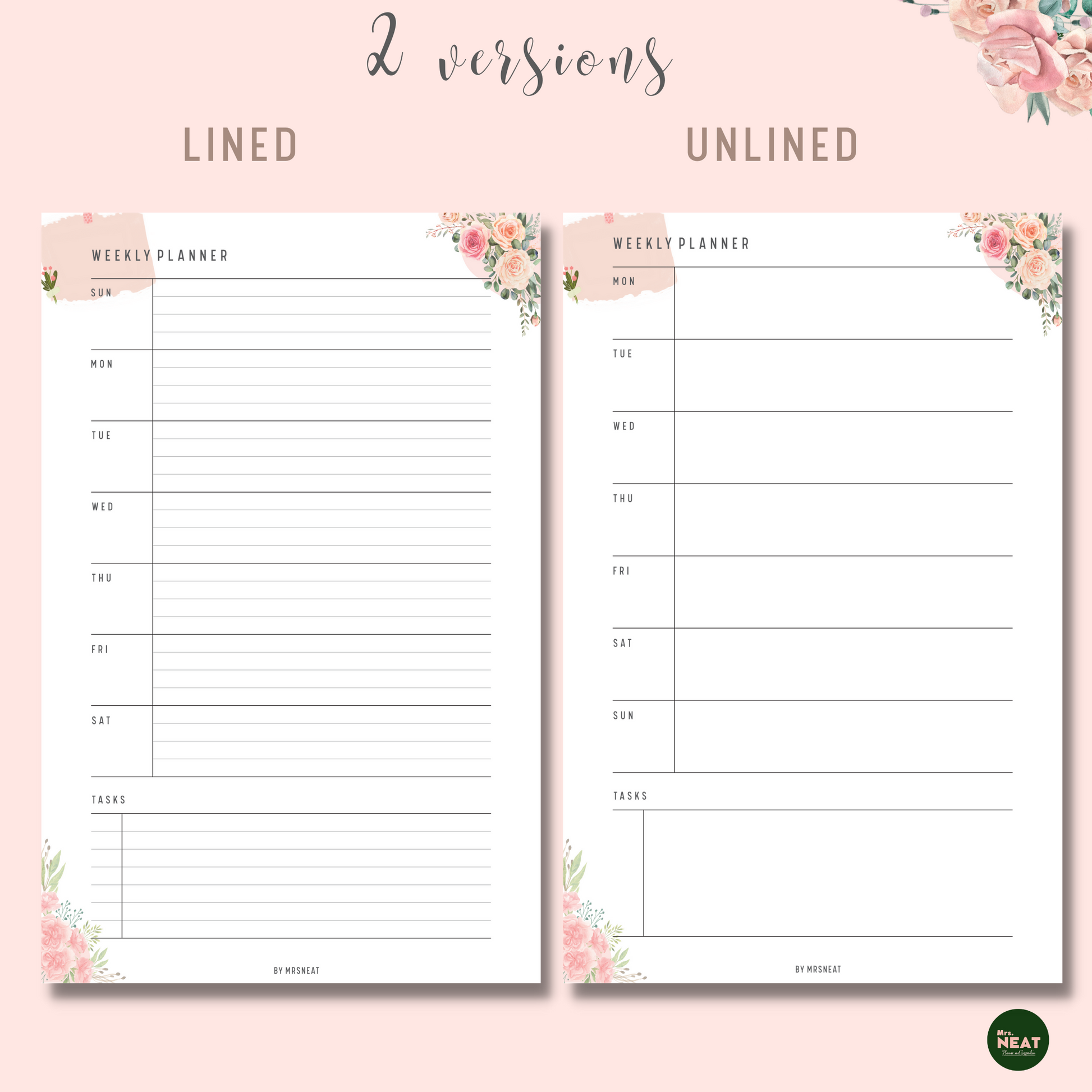 Cute and Beautiful Weekly Planner Printable with Lined and Unlined Page