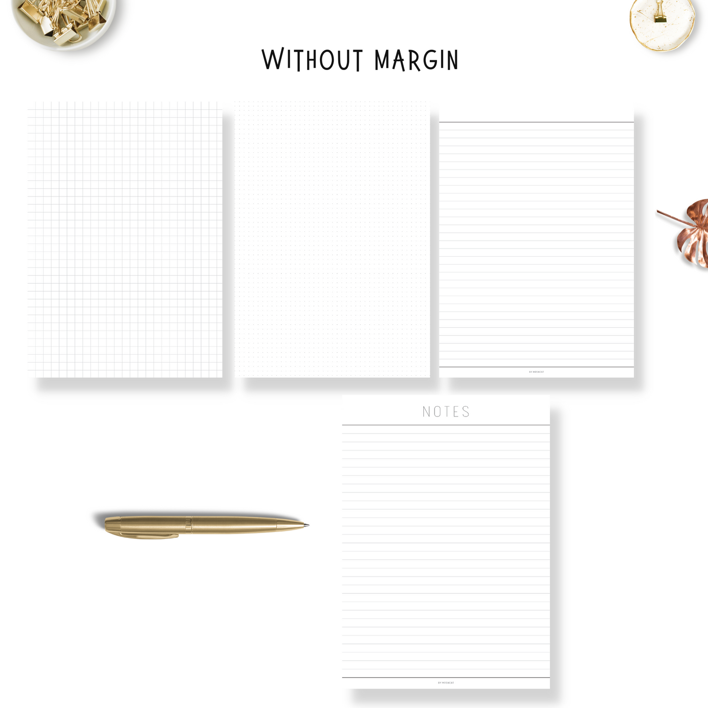 Cute and Clean Dotted Page, Grid Page, Lined Page and Notes Page without margin
