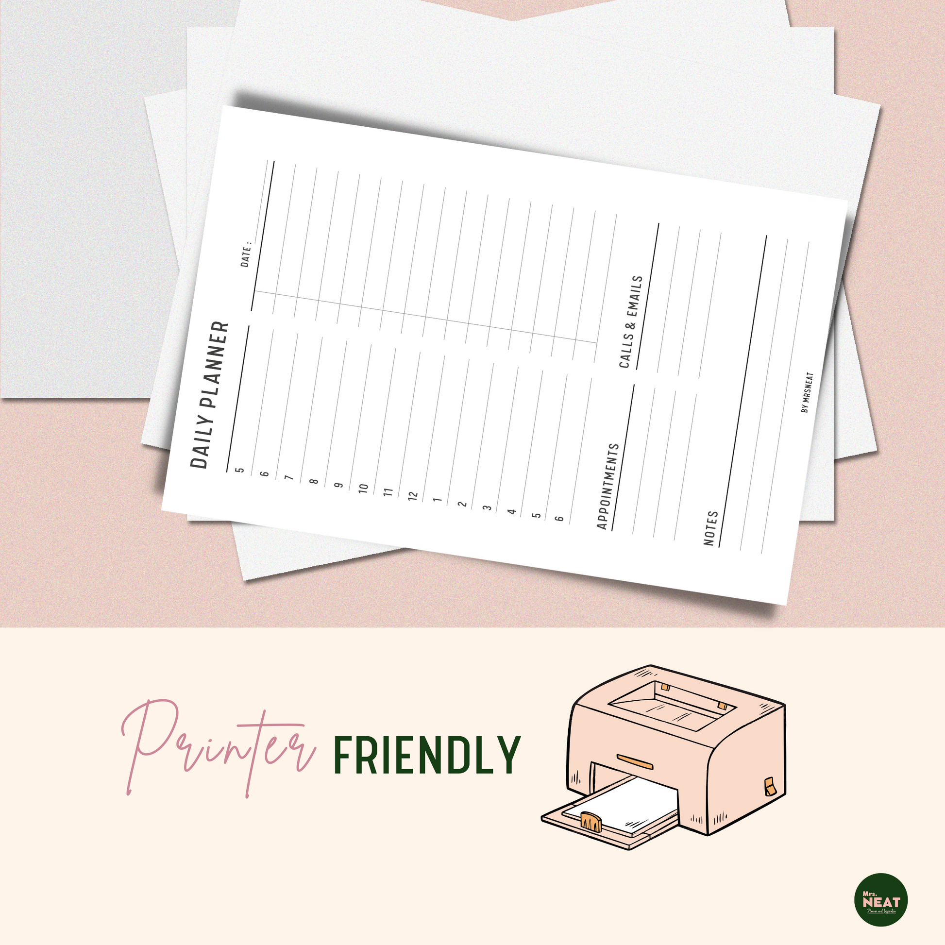 Minimalist Productivity Daily Planner printed out from pink cute printer