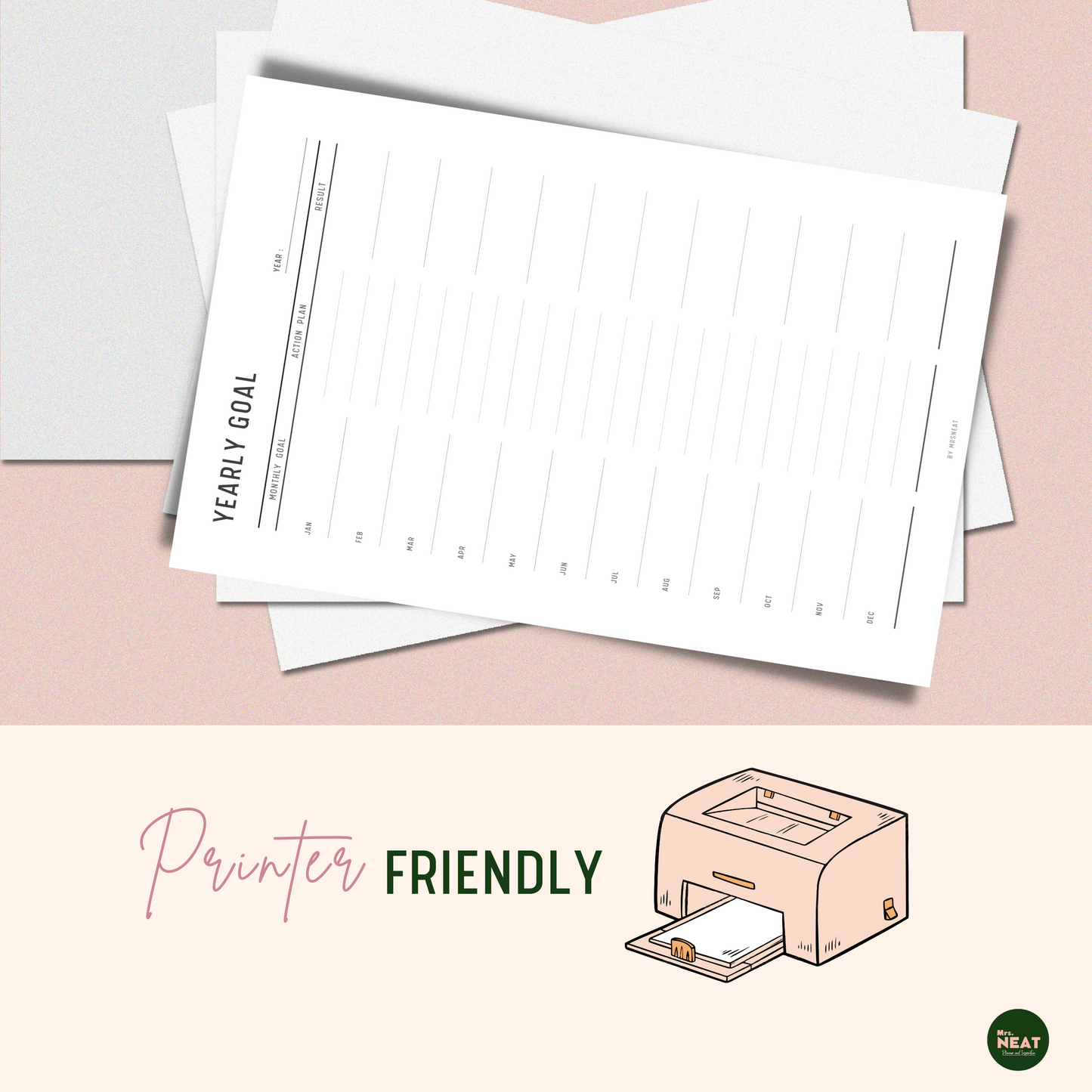 Yearly Goal Planner Printable printed out from cute pink printer