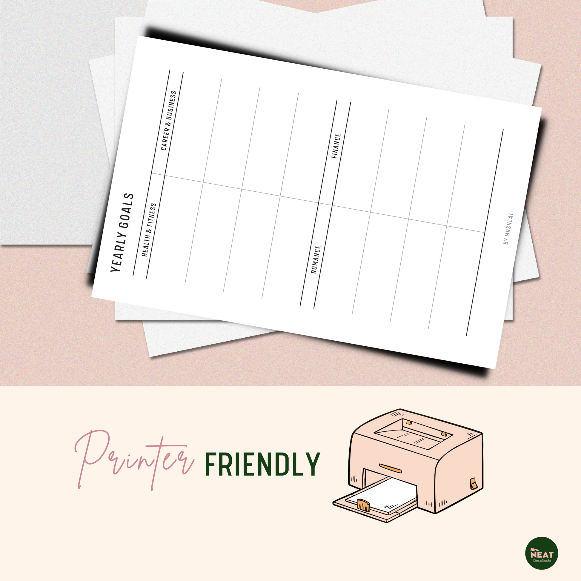 8 Areas of Life Goal Planner for Yearly Goals printed out from cute pink printer