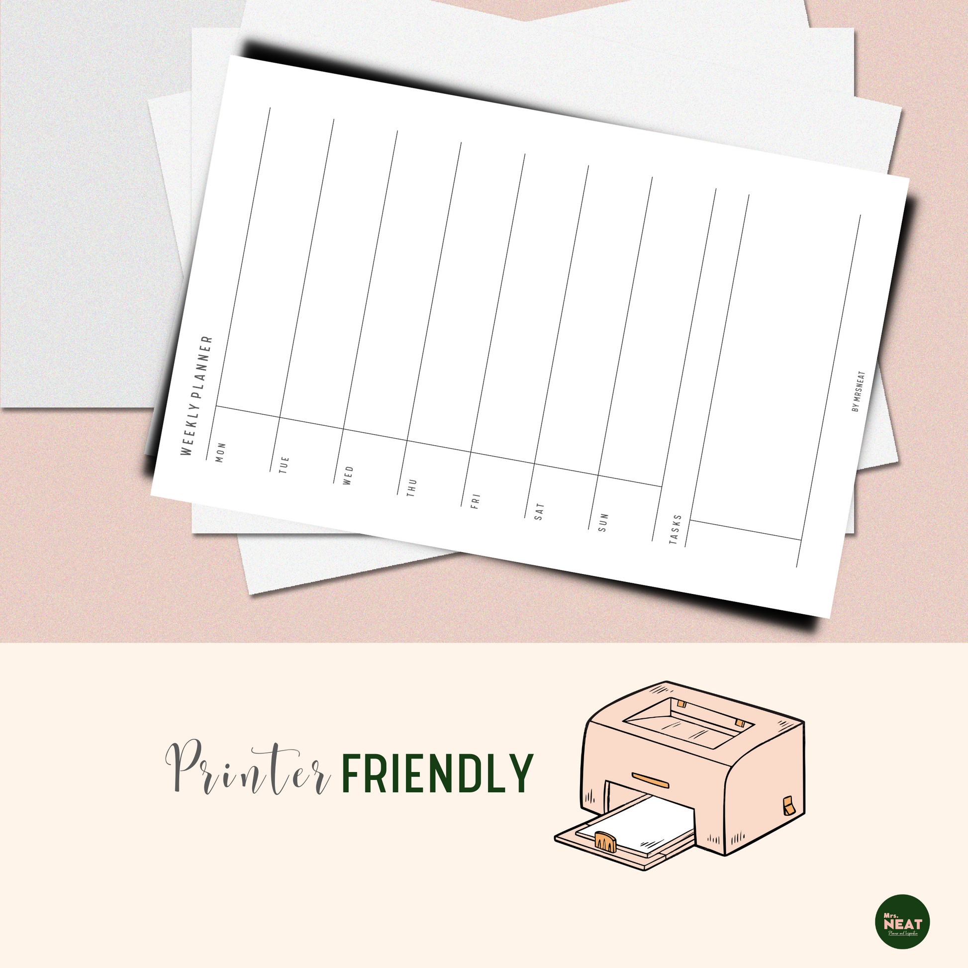 Weekly Planner Printable Printed out from cute pink printer