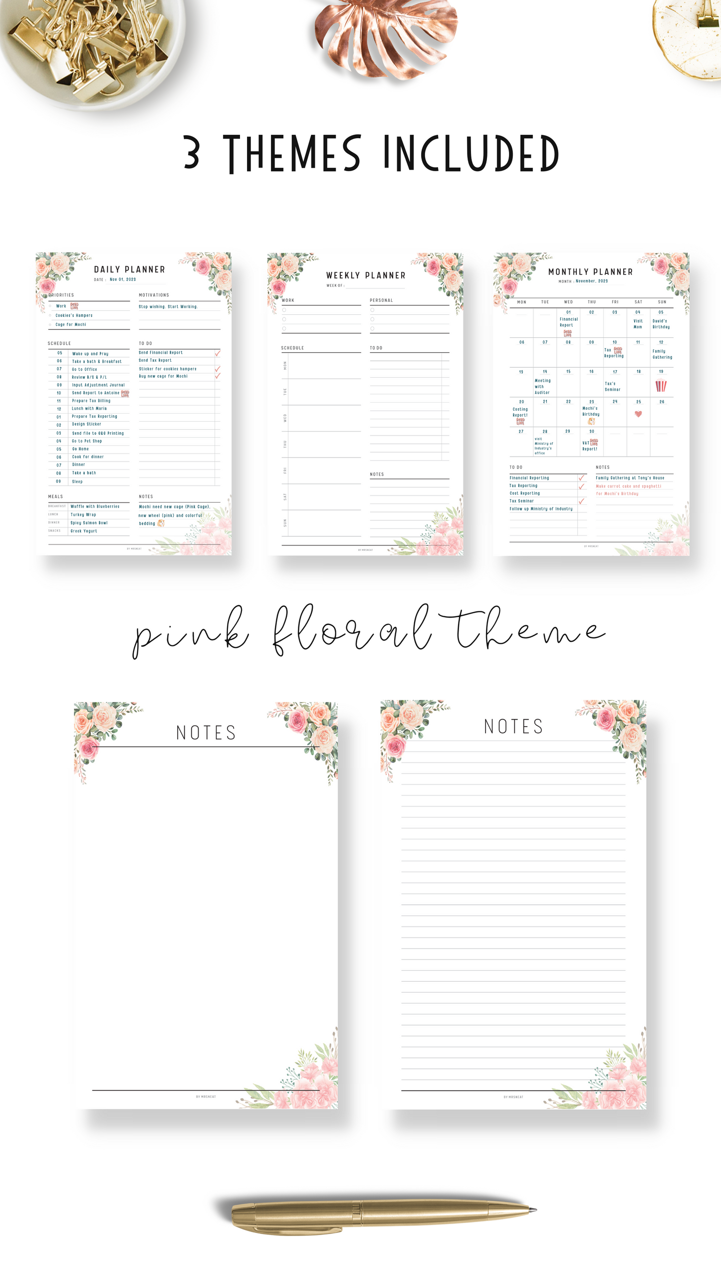 Daily, Weekly, Monthly Planner & Notes Pages