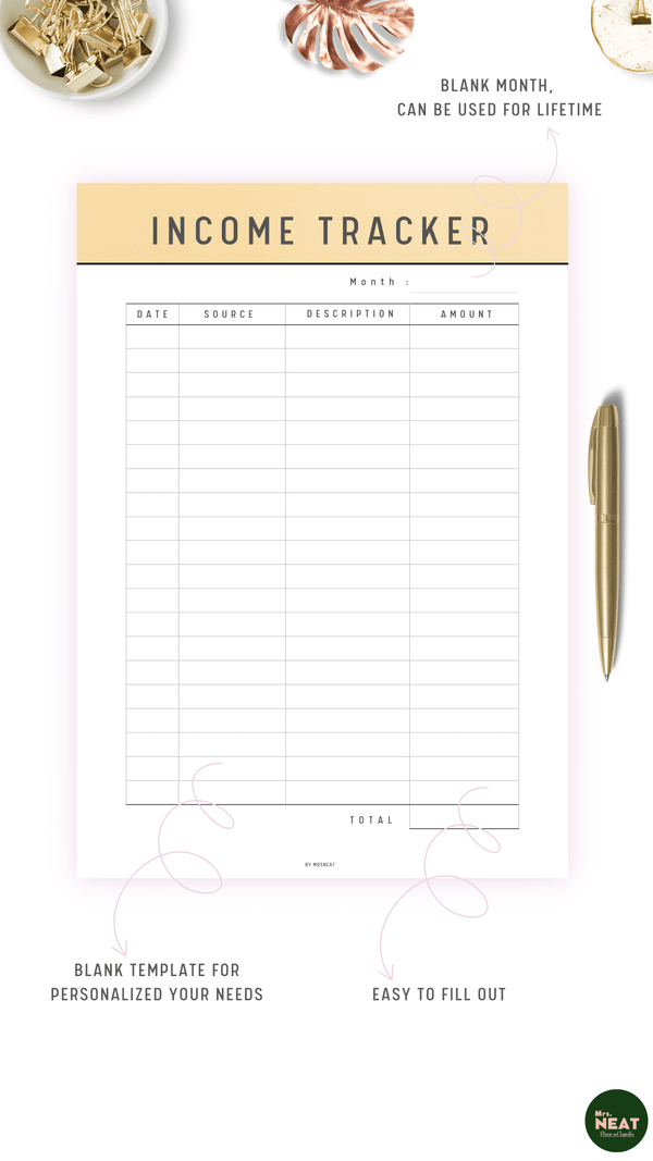 Income Tracker Printable Planner - M163 – mrsneat
