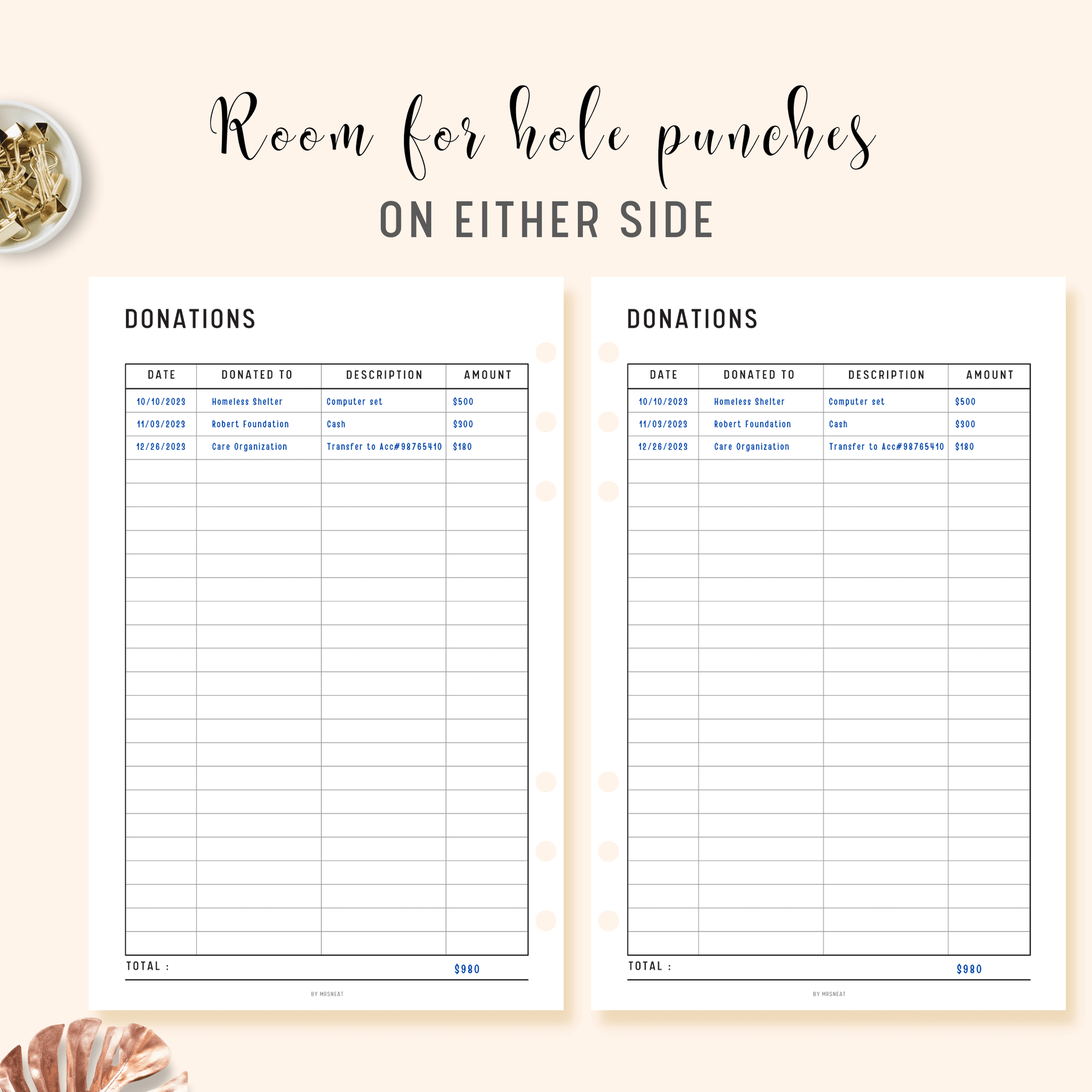 Donation Tracker Printable Mrsneat
