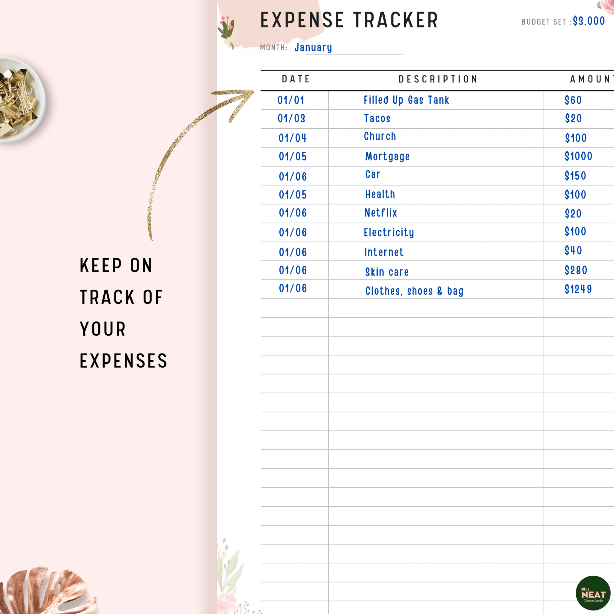 Expenses Tracker Printable mrsneat