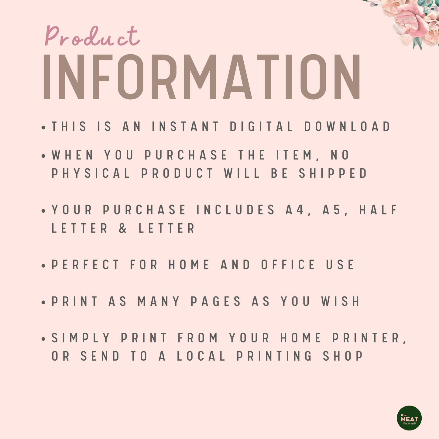 Floral Debt Payment Tracker Product Information