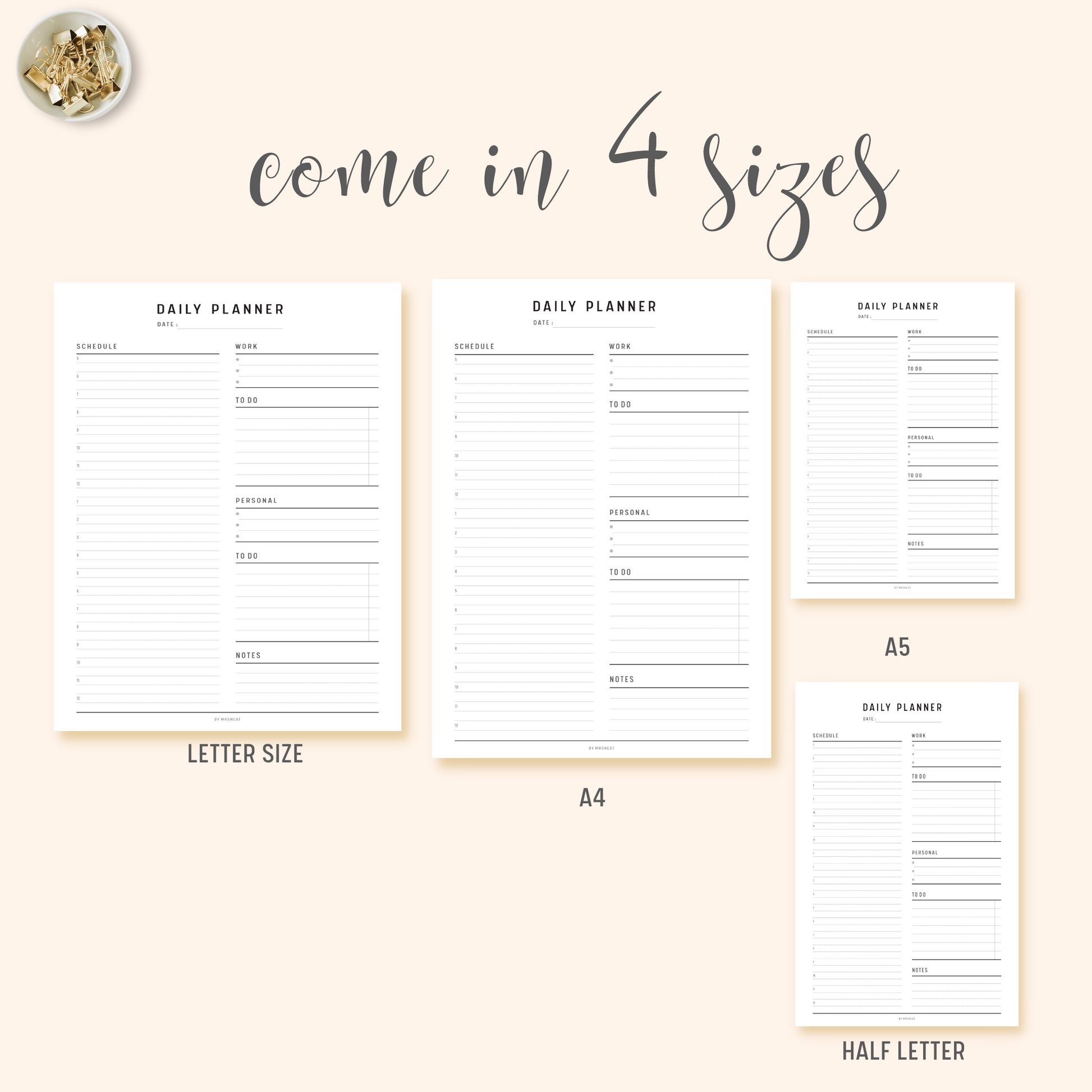 Remote Work Planner Printable in A4, A5, Letter and Half Letter size
