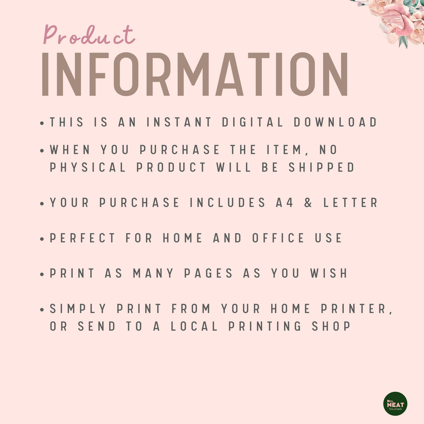 Digital Floral Monthly Habit Tracker Product Information