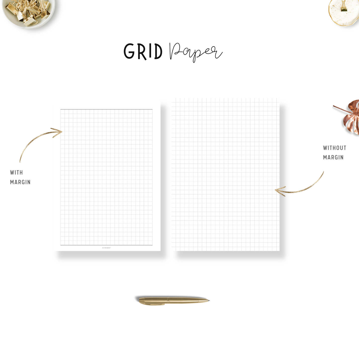 Clean and minimalist grid paper with and without margin
