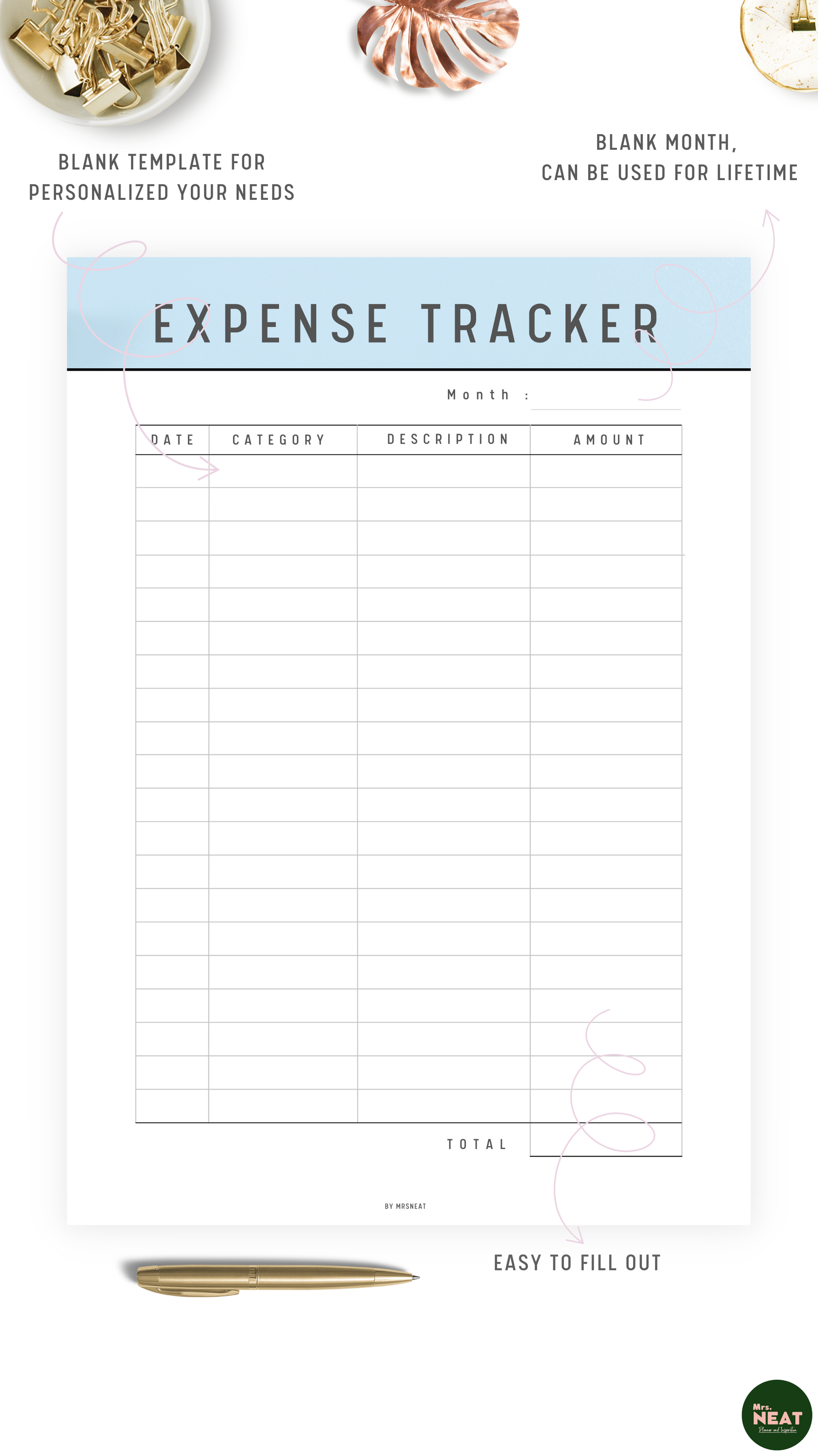 Blue Expense Tracker Printable