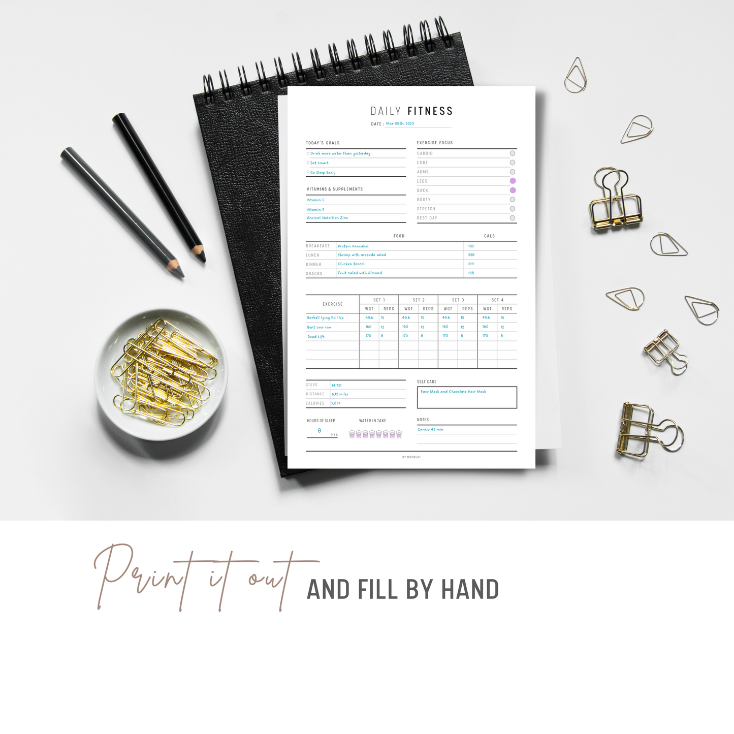 Daily Fitness and Health Planner Printable