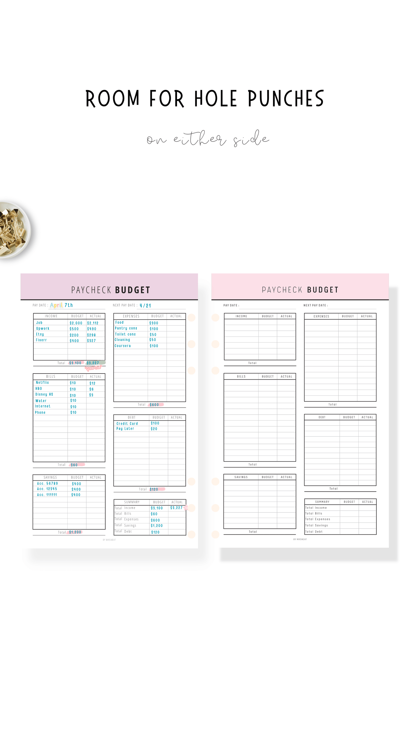 Paycheck Budget Template Printable - M147