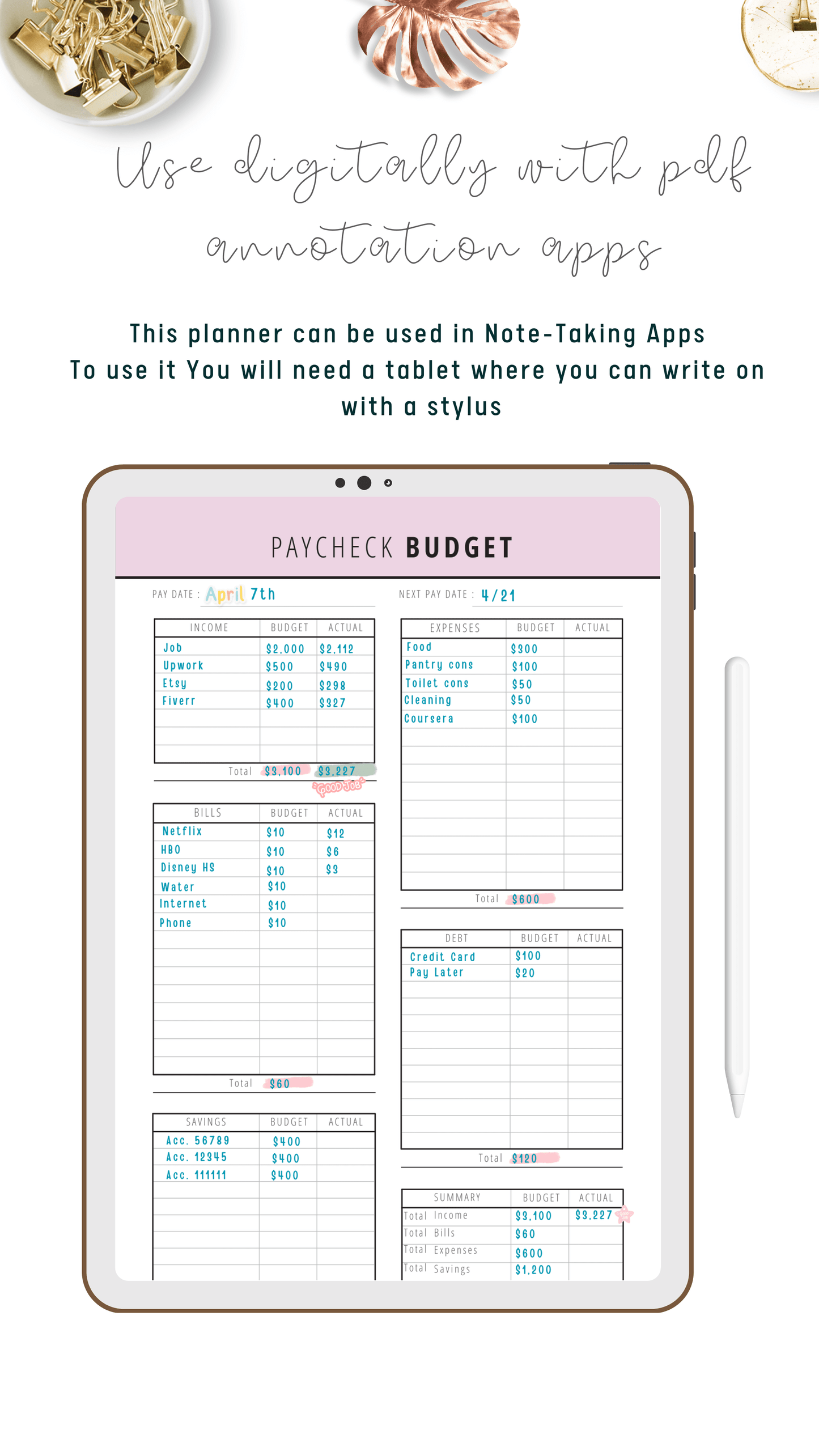 Paycheck Budget Template Printable - M147