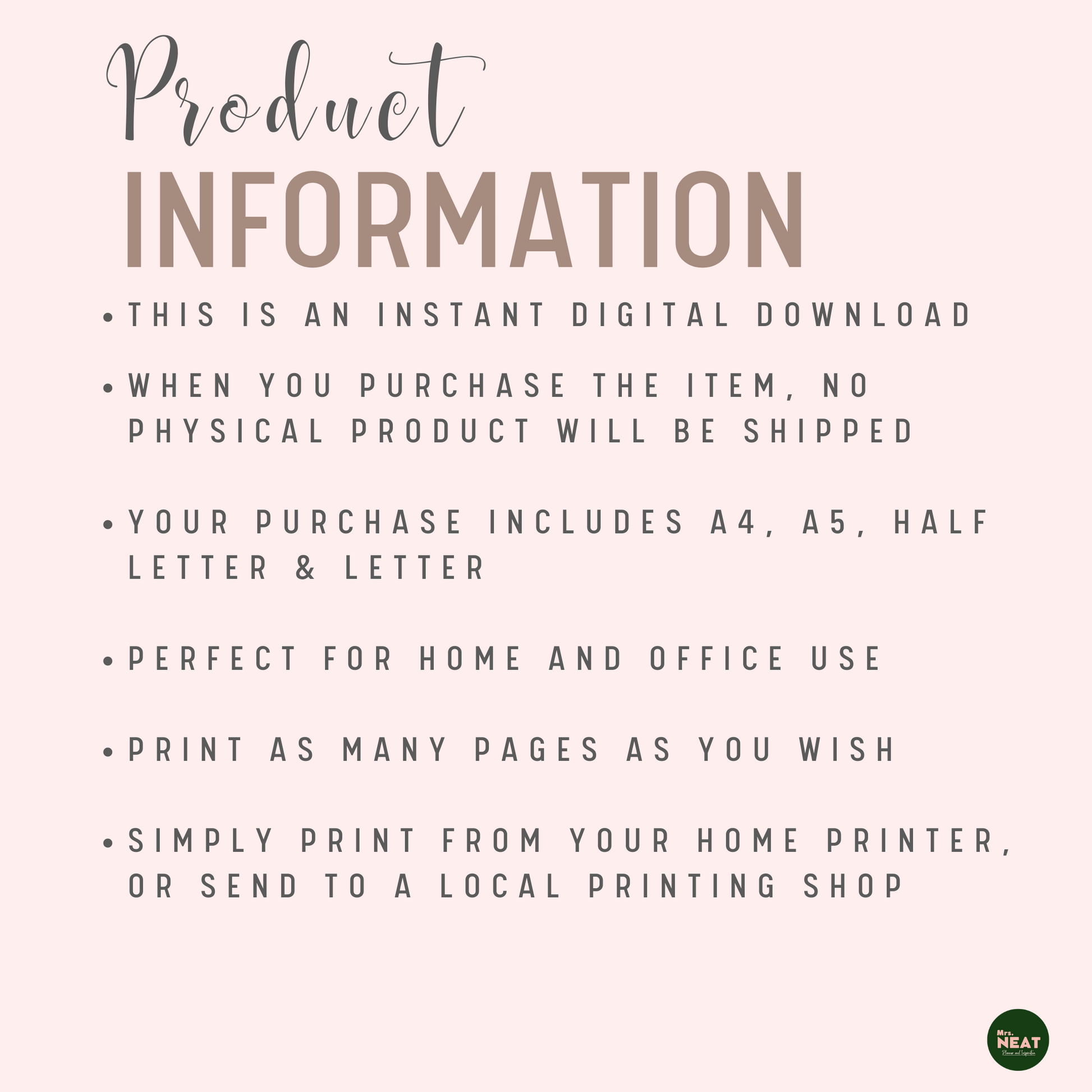 Floral Monthly Bill Payment Tracker Planner Product Information